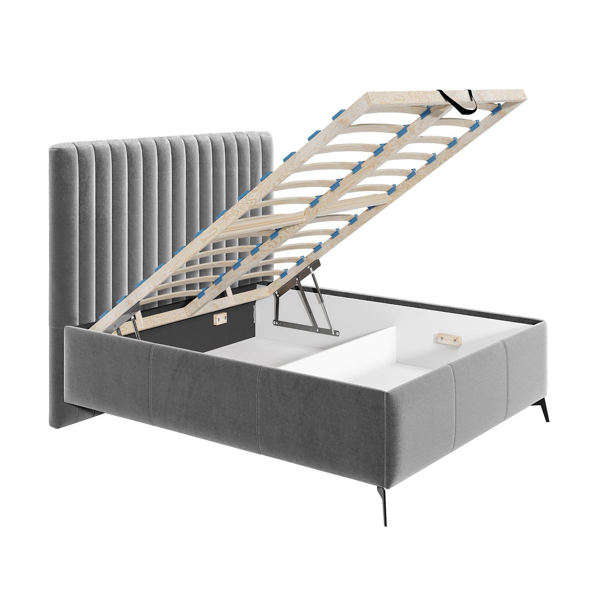 Voir la diapositive 2 : BEST MOBILIER Mendoza - lit coffre - 140x200 - sommier inclus - en velours