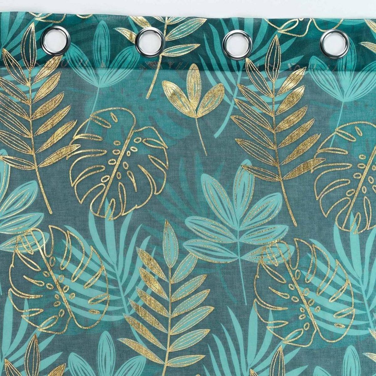 Douceur d'Intérieur Voilage à œillets 140x240 sable métallisé Ornella émeraude