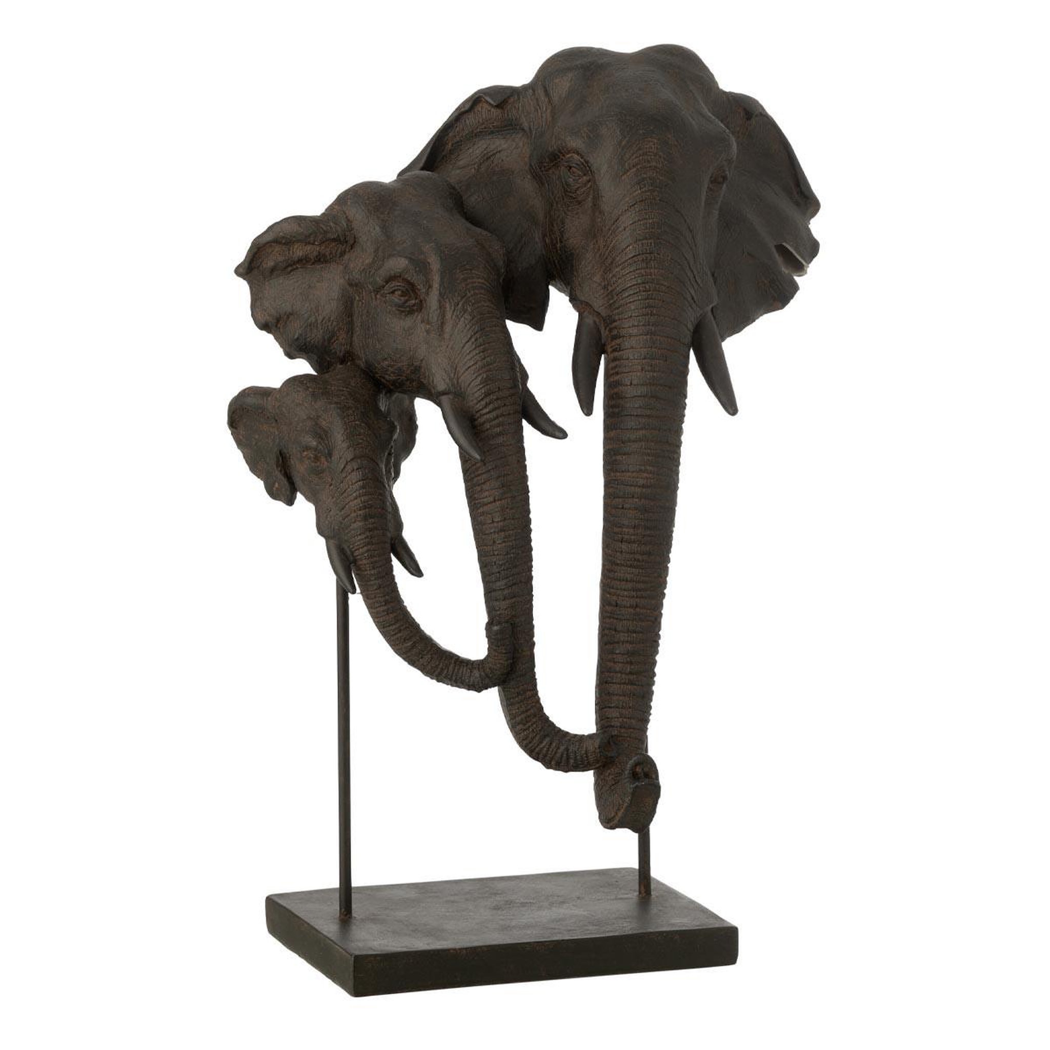 J-LINE Statuette famille d'éléphant  afrique  43cm marron foncé