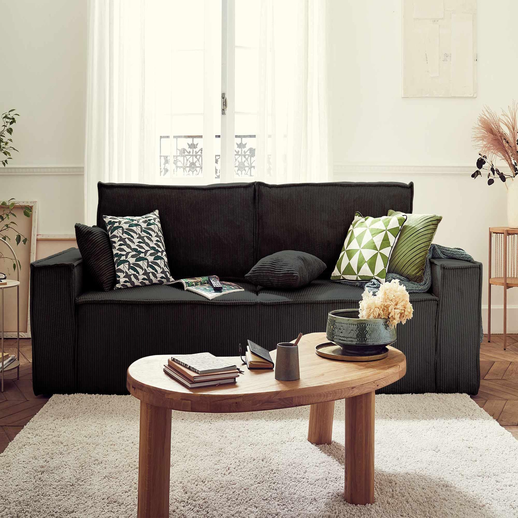 Voir la diapositive 4 : BEST MOBILIER Dellia - canapé 3 places convertible - avec coffre - en velours côtelé - style contemporain