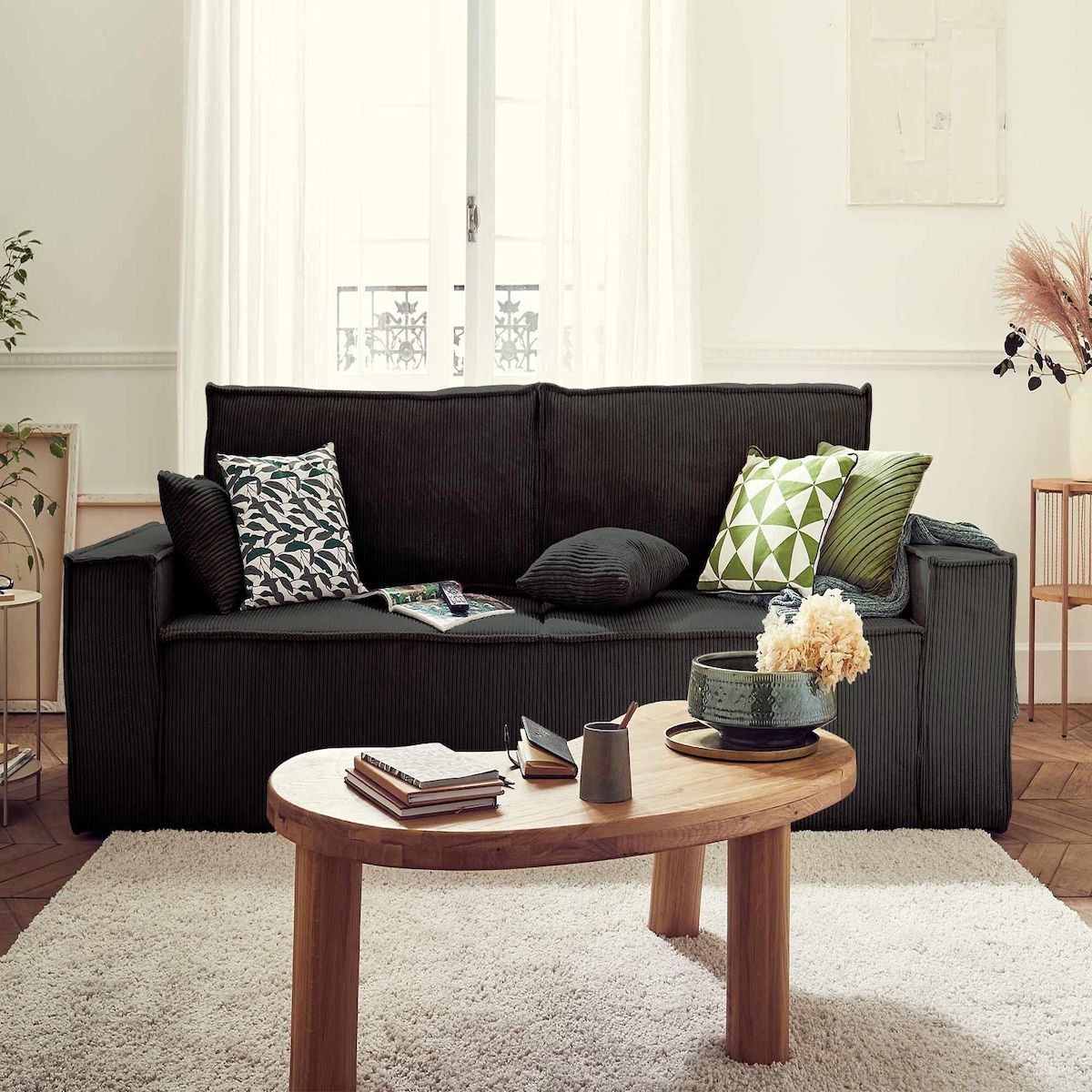 BEST MOBILIER Dellia - canapé 3 places convertible - avec coffre - en velours côtelé - style contemporain