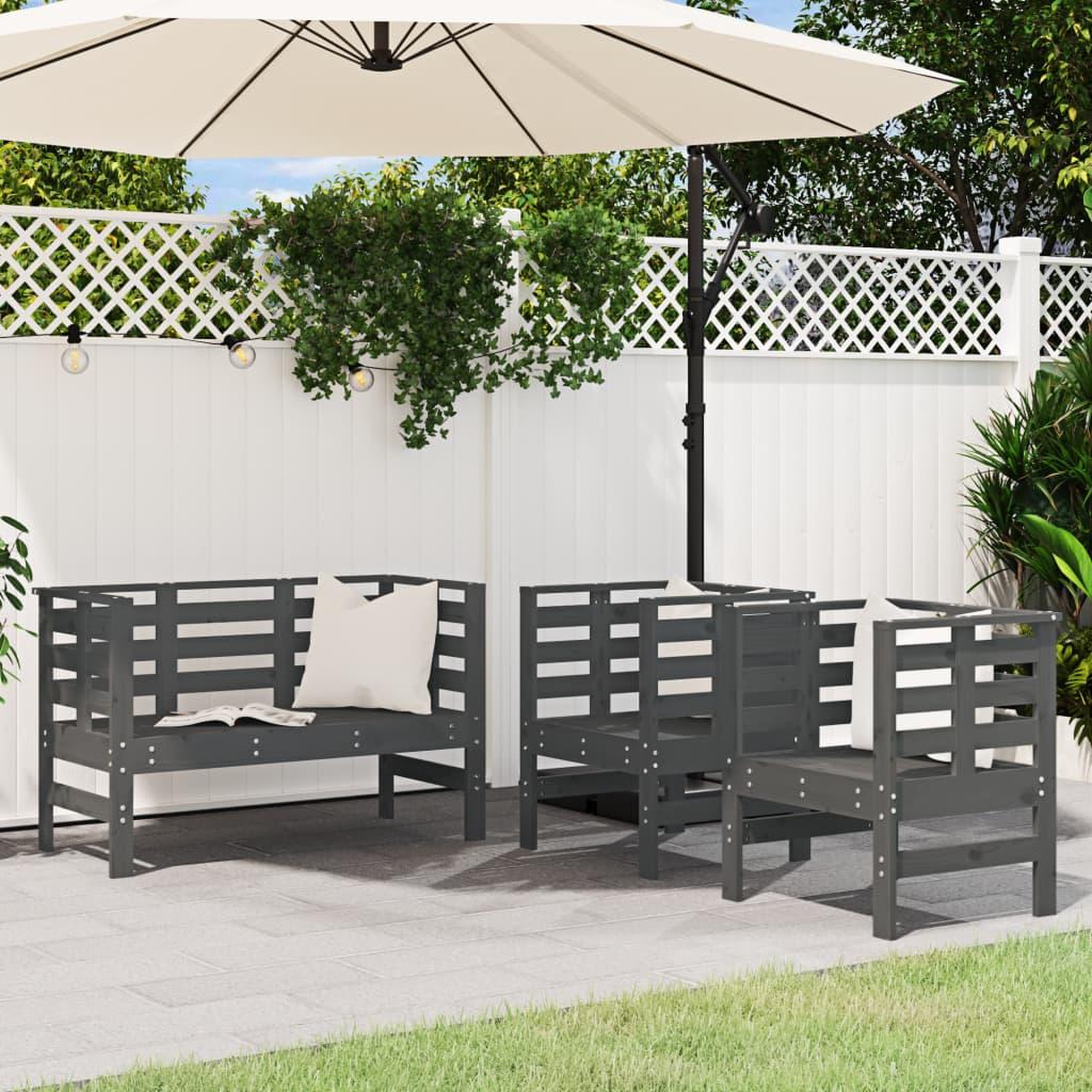 VIDAXL Salon de jardin 3 pcs gris bois massif de pin