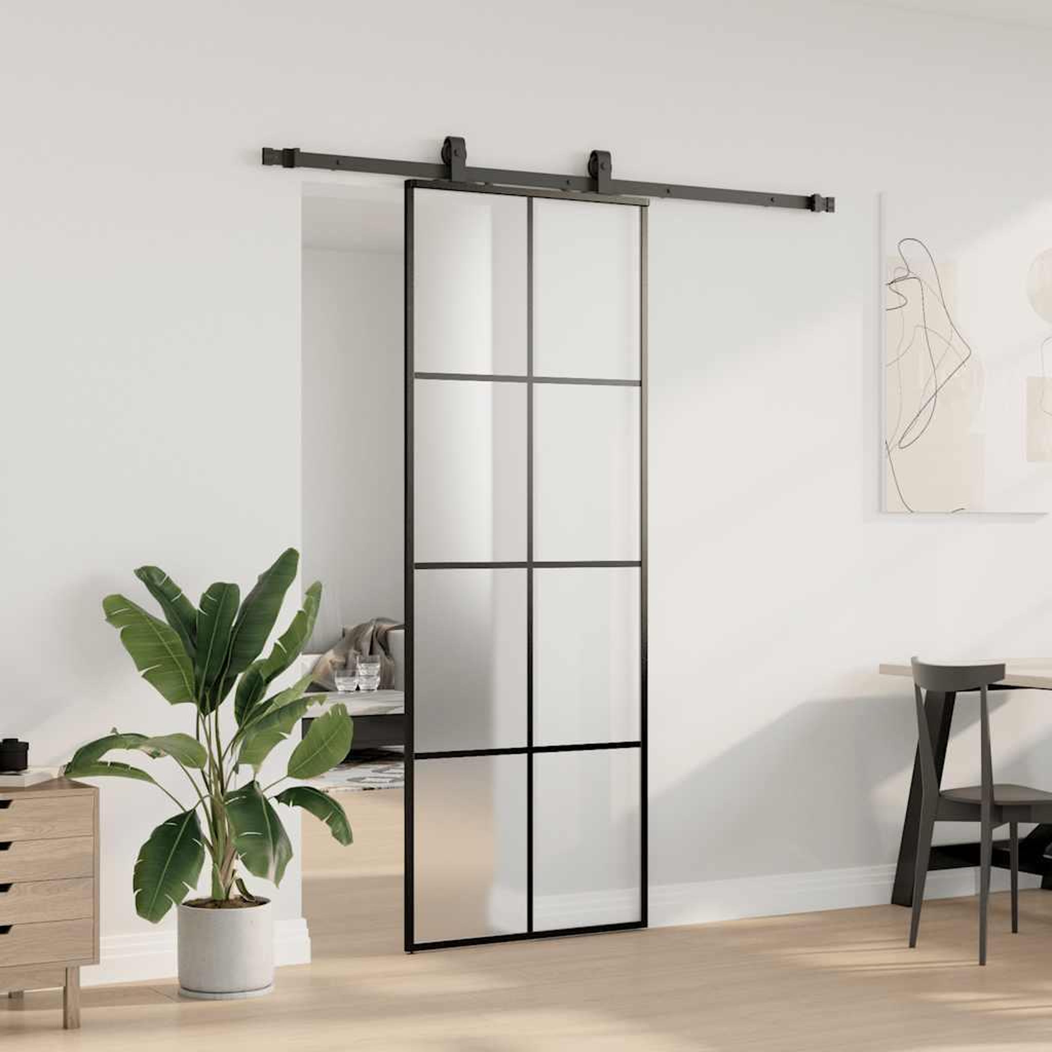 Voir la diapositive 3 : VIDAXL Porte coulissante kit de quincaillerie noir 76x205 cm verre ESG