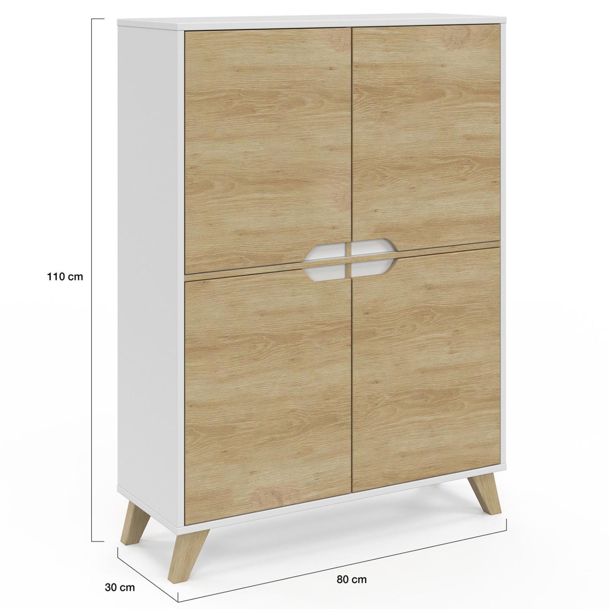 Voir la diapositive 4 : ID MARKET Meuble de rangement 4 portes HELSINKI scandinave blanc et bois