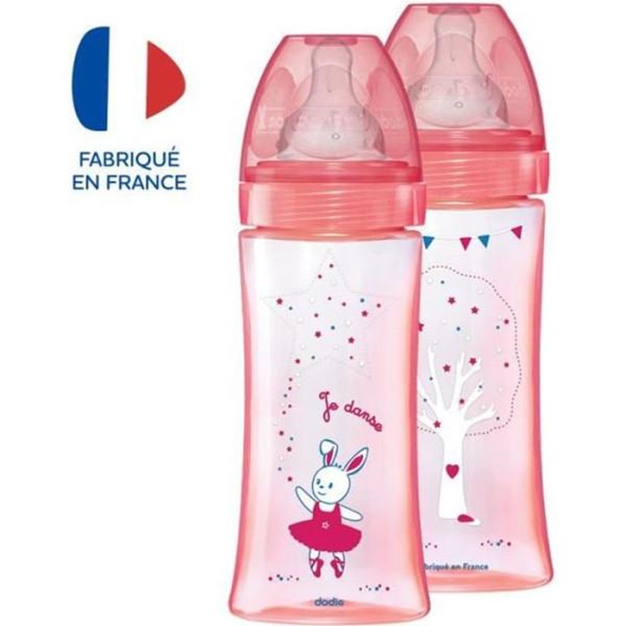 DODIE Dodie Biberon Initiation+ Anti-Coliques 3 Vitesses +6m Rose Danseuse Lot de 2 x 330ml
