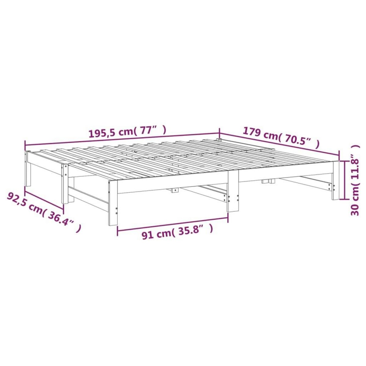 VIDAXL Lit coulissant sans matelas noir 2x(90x190) cm