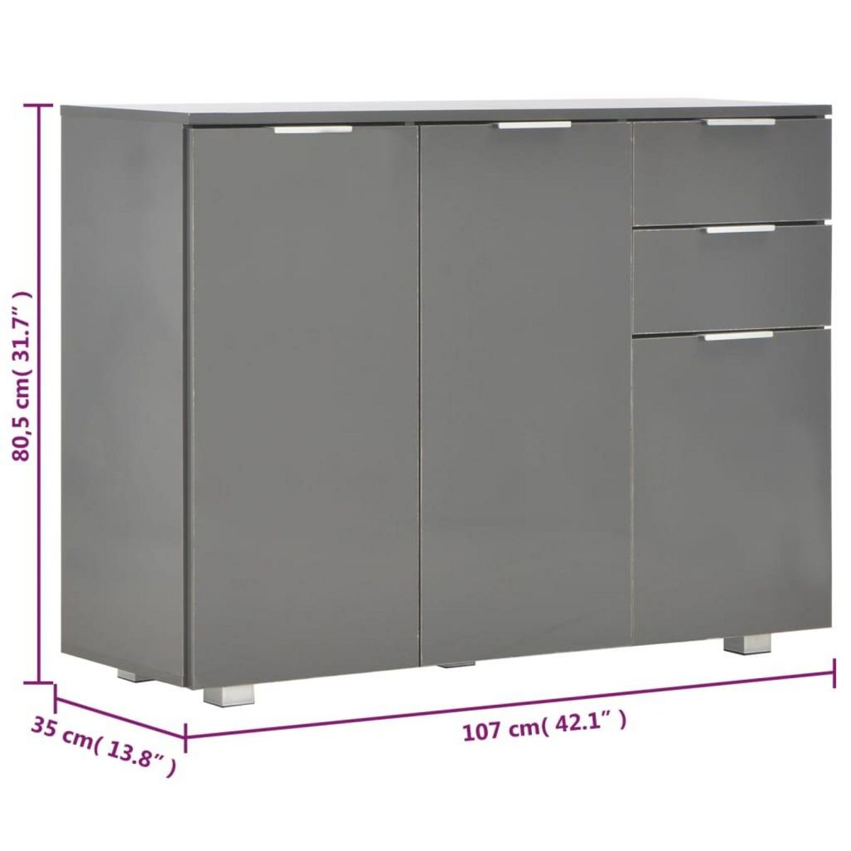 VIDAXL Buffet Gris brillant 107x35x80,5 cm