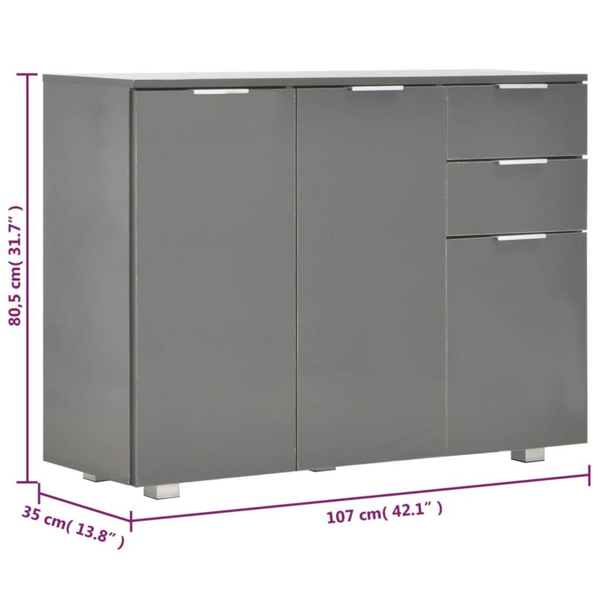 VIDAXL Buffet Gris brillant 107x35x80,5 cm