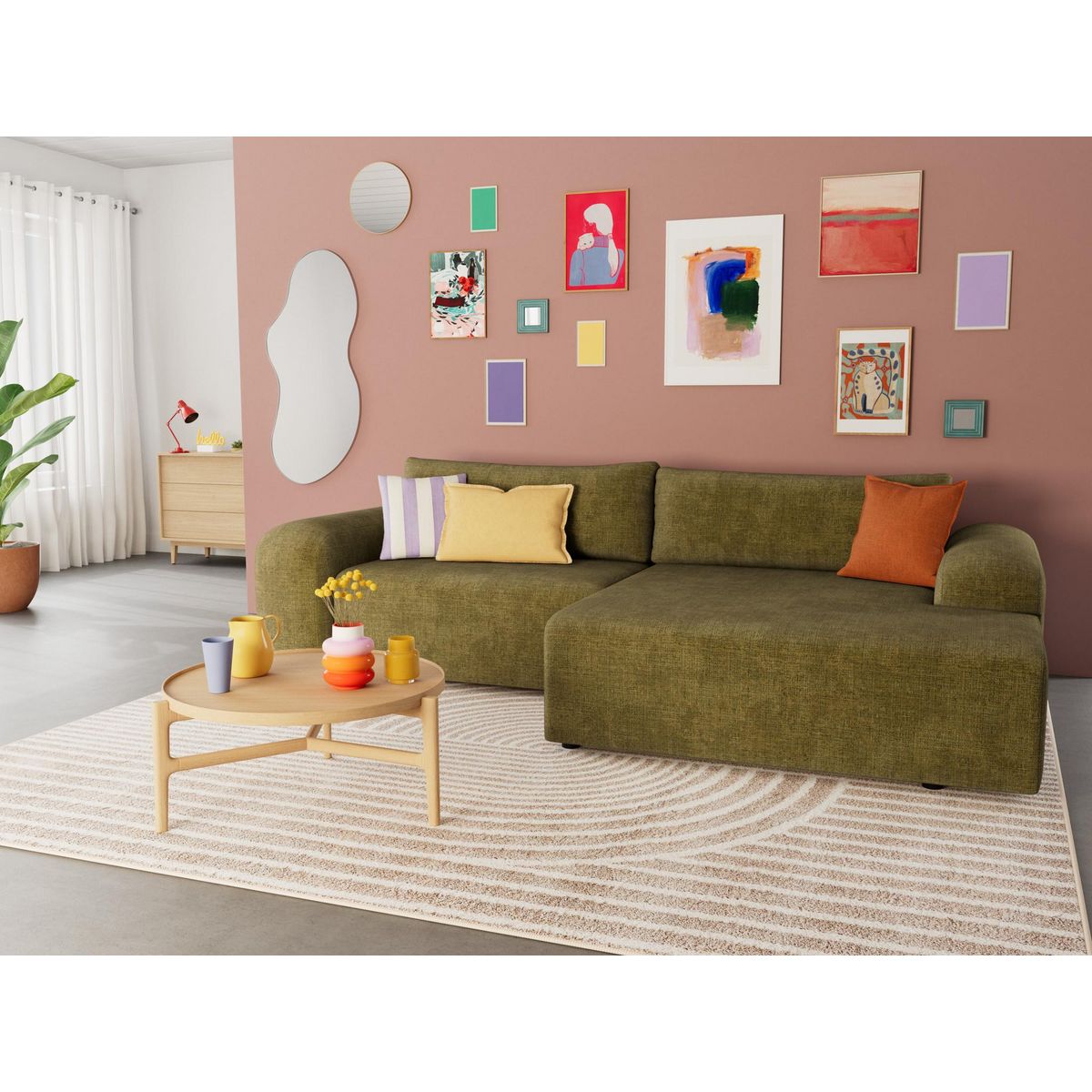 BEST MOBILIER Rebecca - canapé d'angle droit 4 places convertible avec coffre en velours texturé