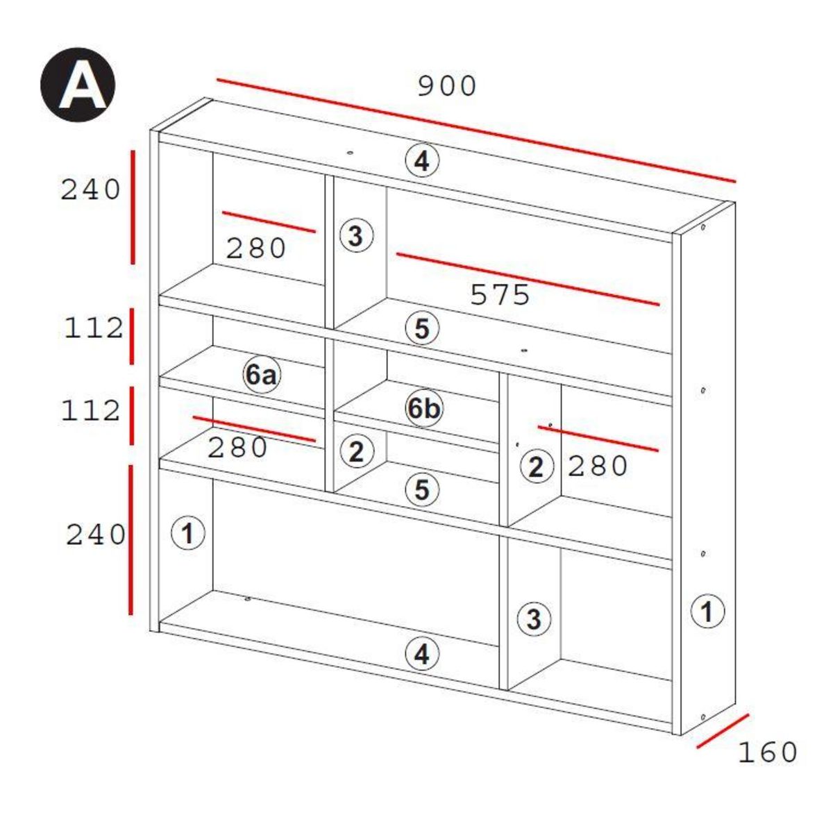 Étagère murale MIKE, L90xH78xP16cm