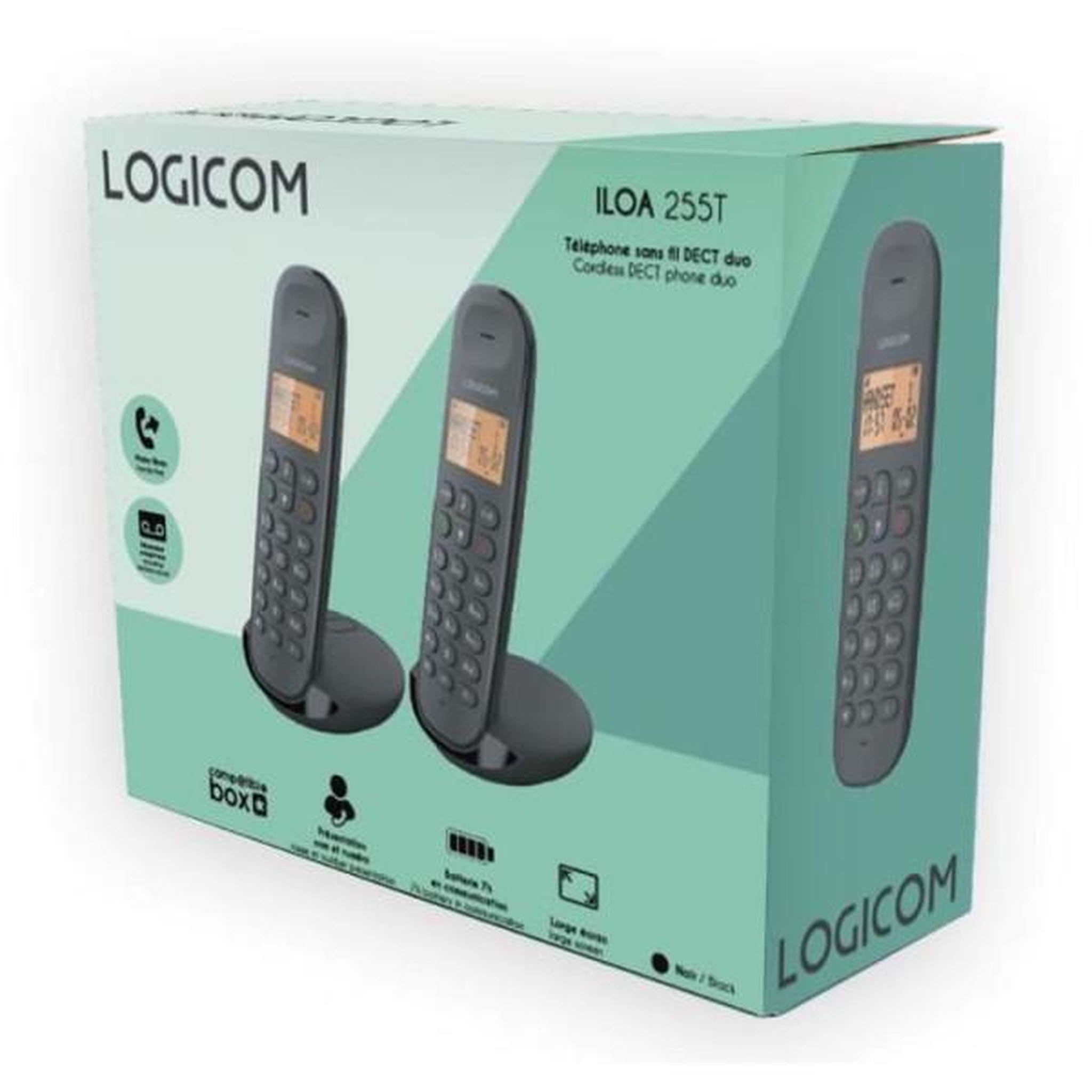 Voir la diapositive 5 : Logicom Téléphone fixe sans fil - LOGICOM - DECT ILOA 255T DUO - Noir - Avec répondeur