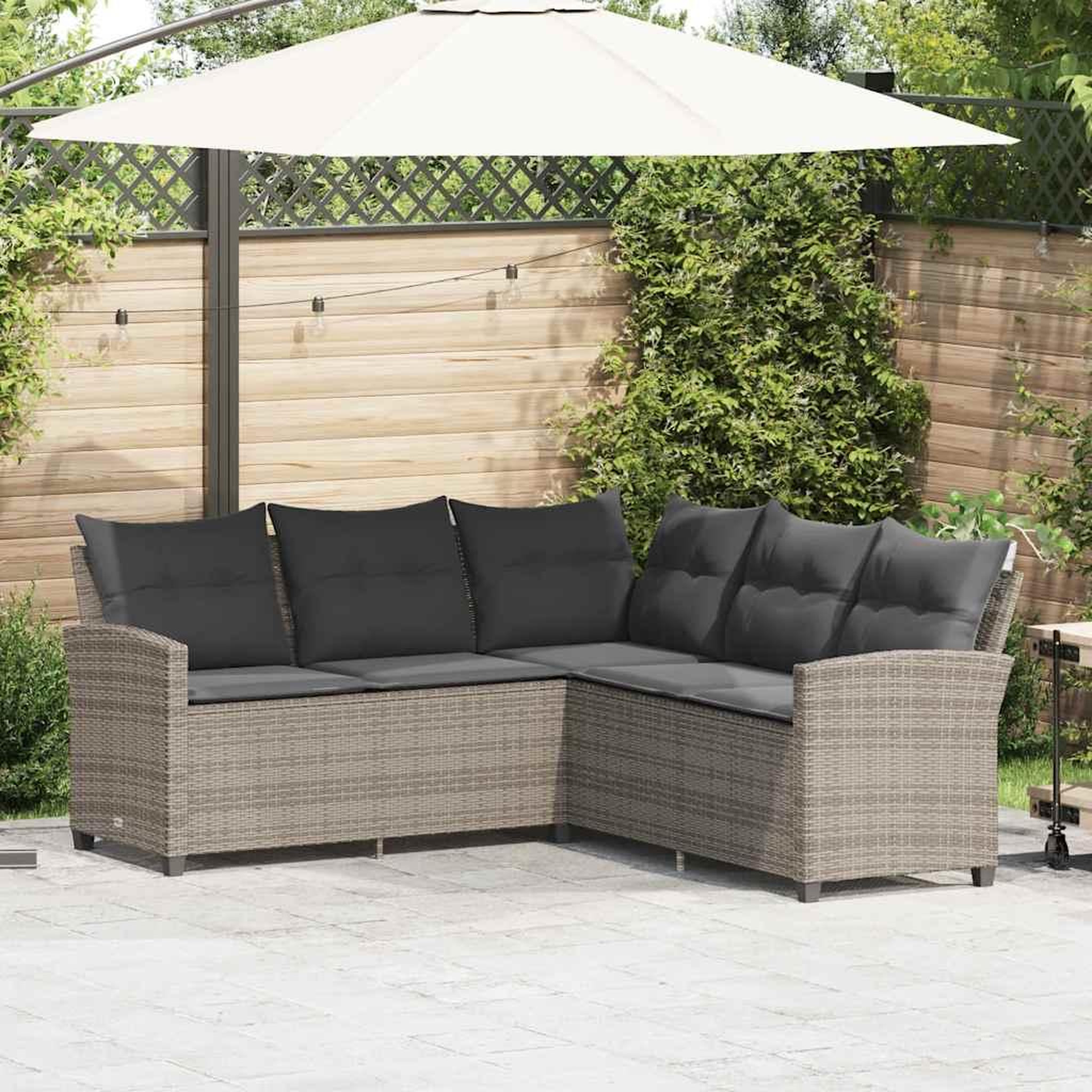 VIDAXL Canapes en forme de L avec coussins gris resine tressee