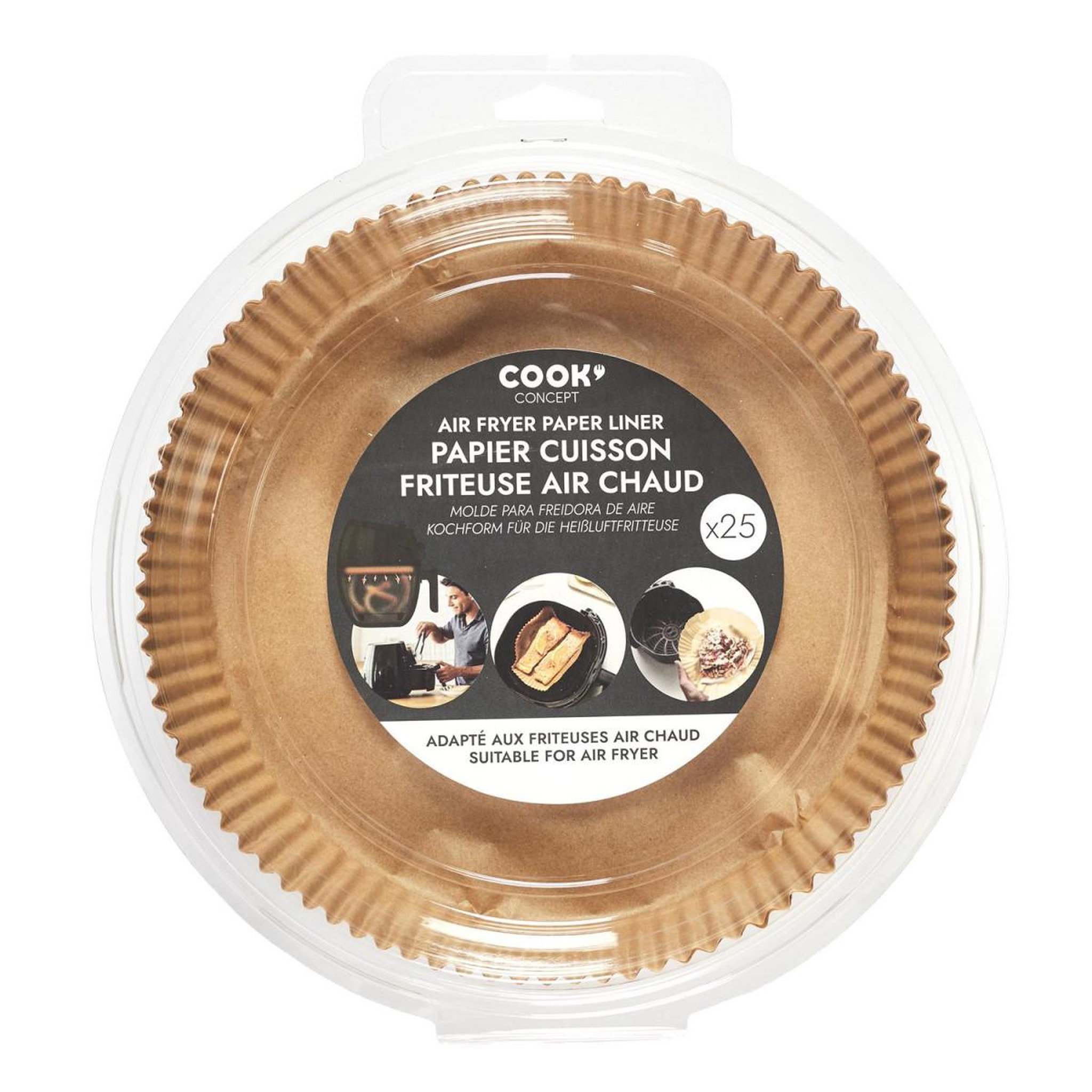 Voir la diapositive 2 : COOK CONCEPT Lot de 25 feuilles de papier cuisson  friteuse à air  20cm marron