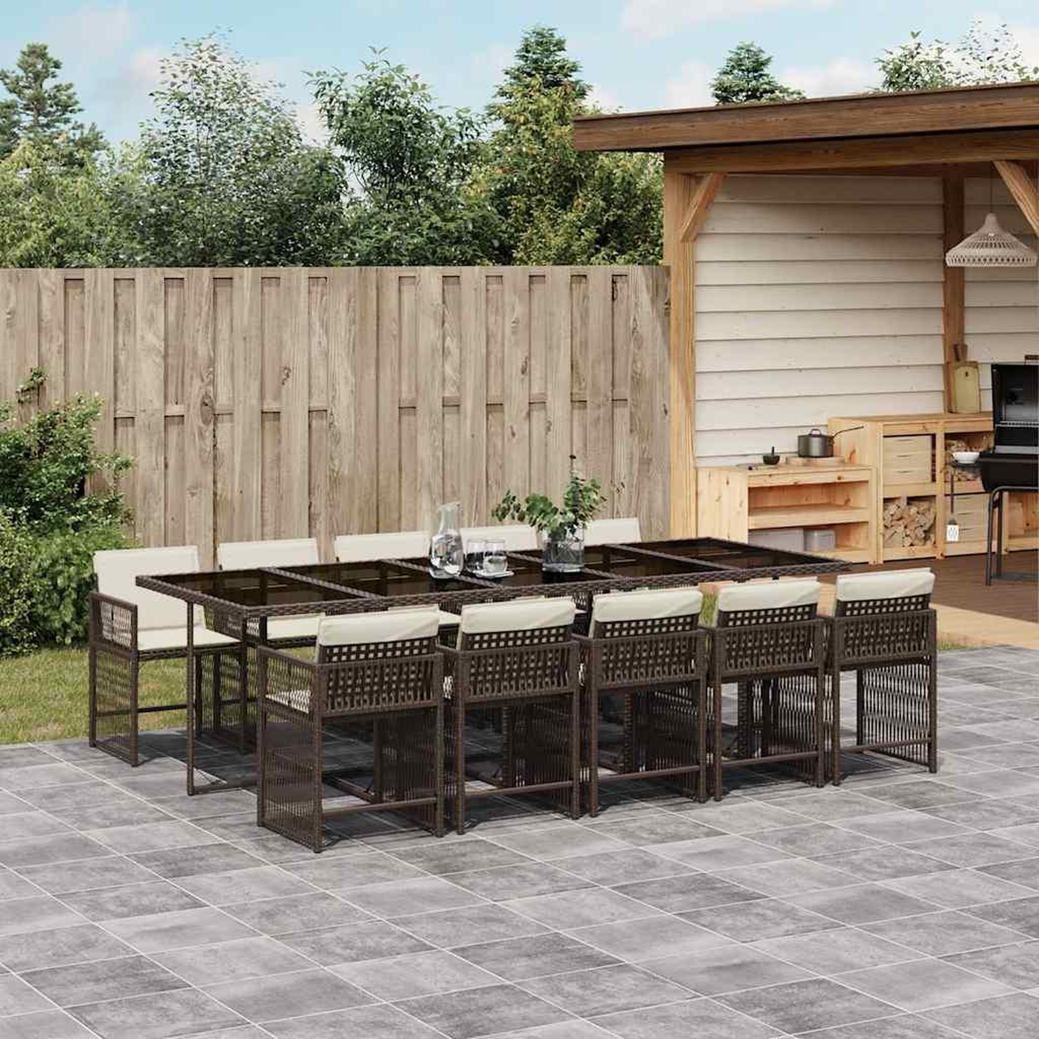 VIDAXL Ensemble a manger de jardin et coussins 11 pcs marron rotin