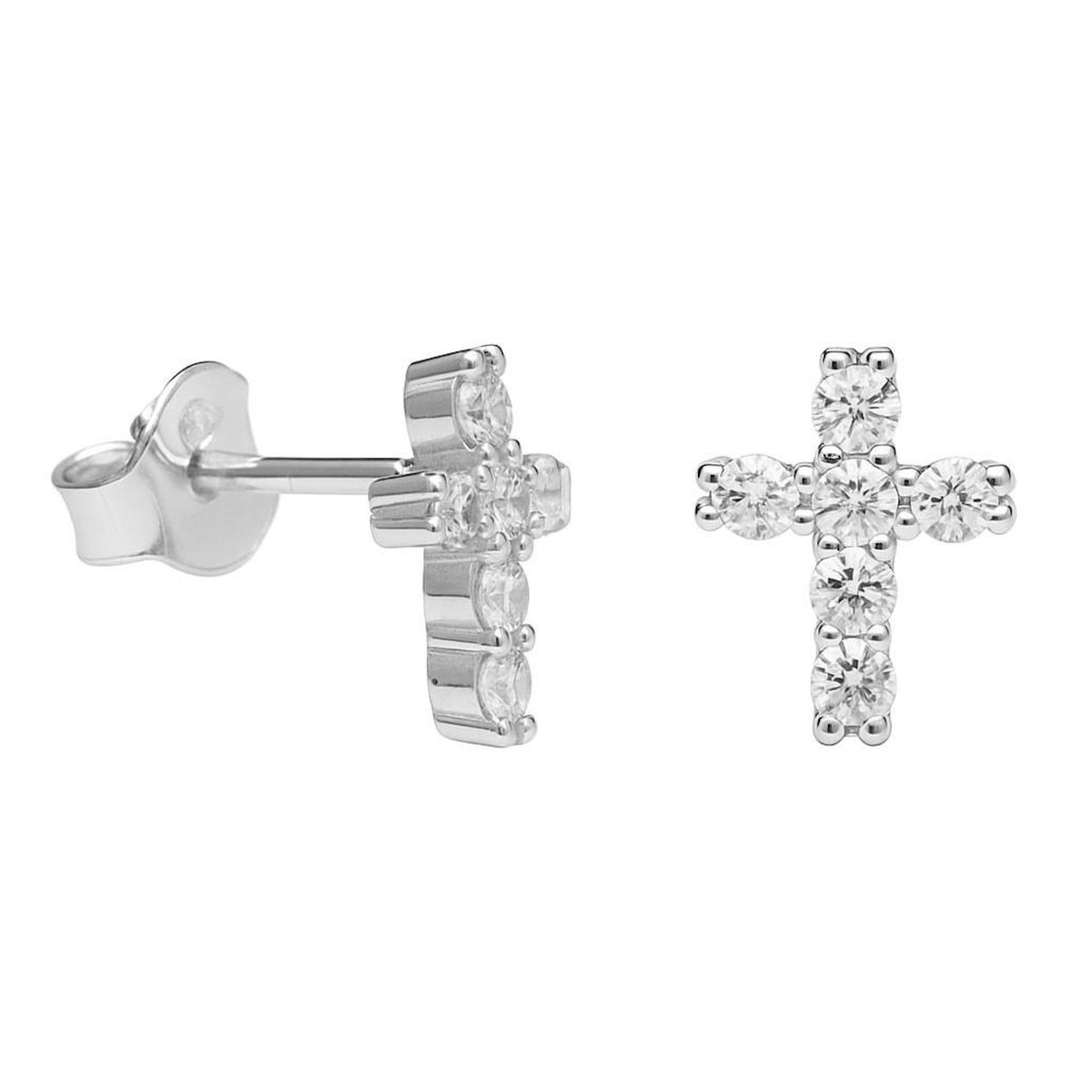 L'ATELIER D'AZUR Boucles d'Oreilles Argent 925/000 Rhodié - Croix Pavée de Zirconiums