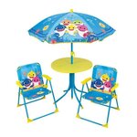Fun House FUN HOUSE Baby Shark Salon de jardin - 1 table H.46xø46 cm, 2 chaises H.53xl.38,5xP.37,5 cm et 1 parasol H.125 x ø100 cm