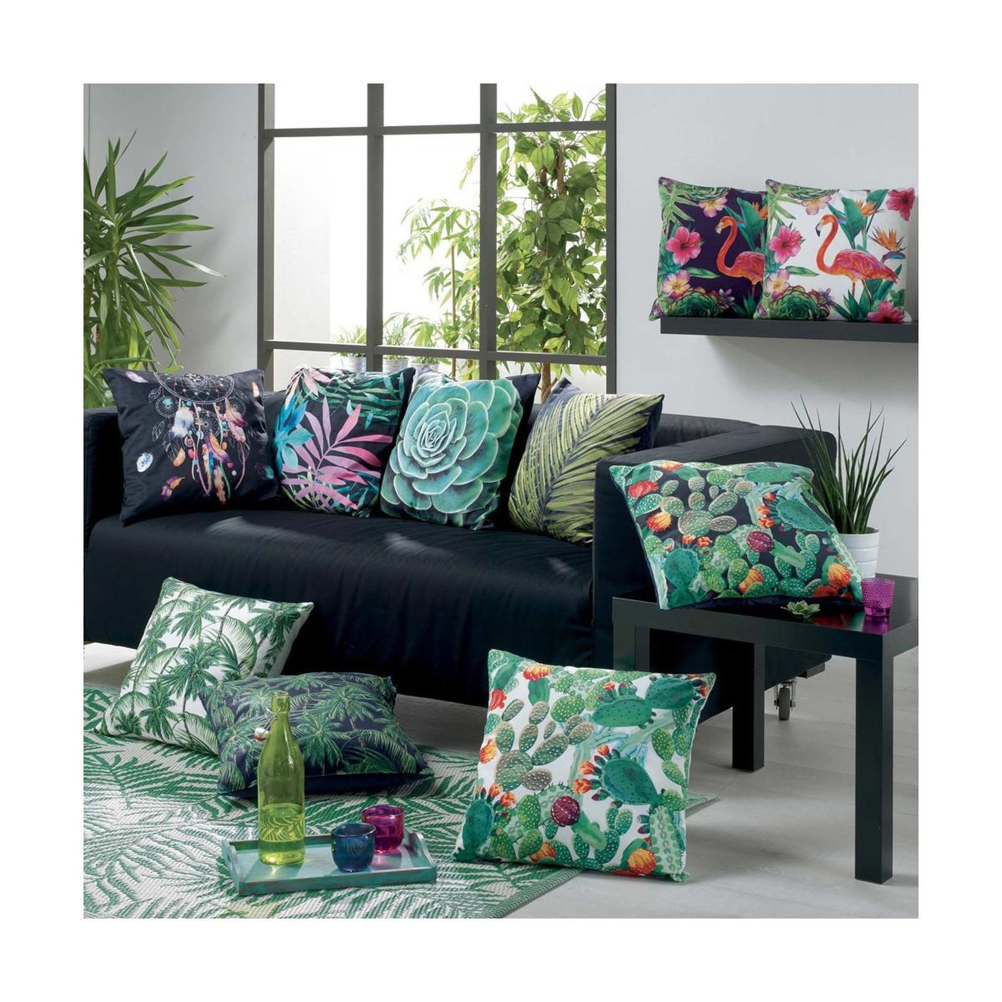Voir la diapositive 2 : Douceur d'Intérieur Coussin déco déhoussable  arty  45x45cm vert