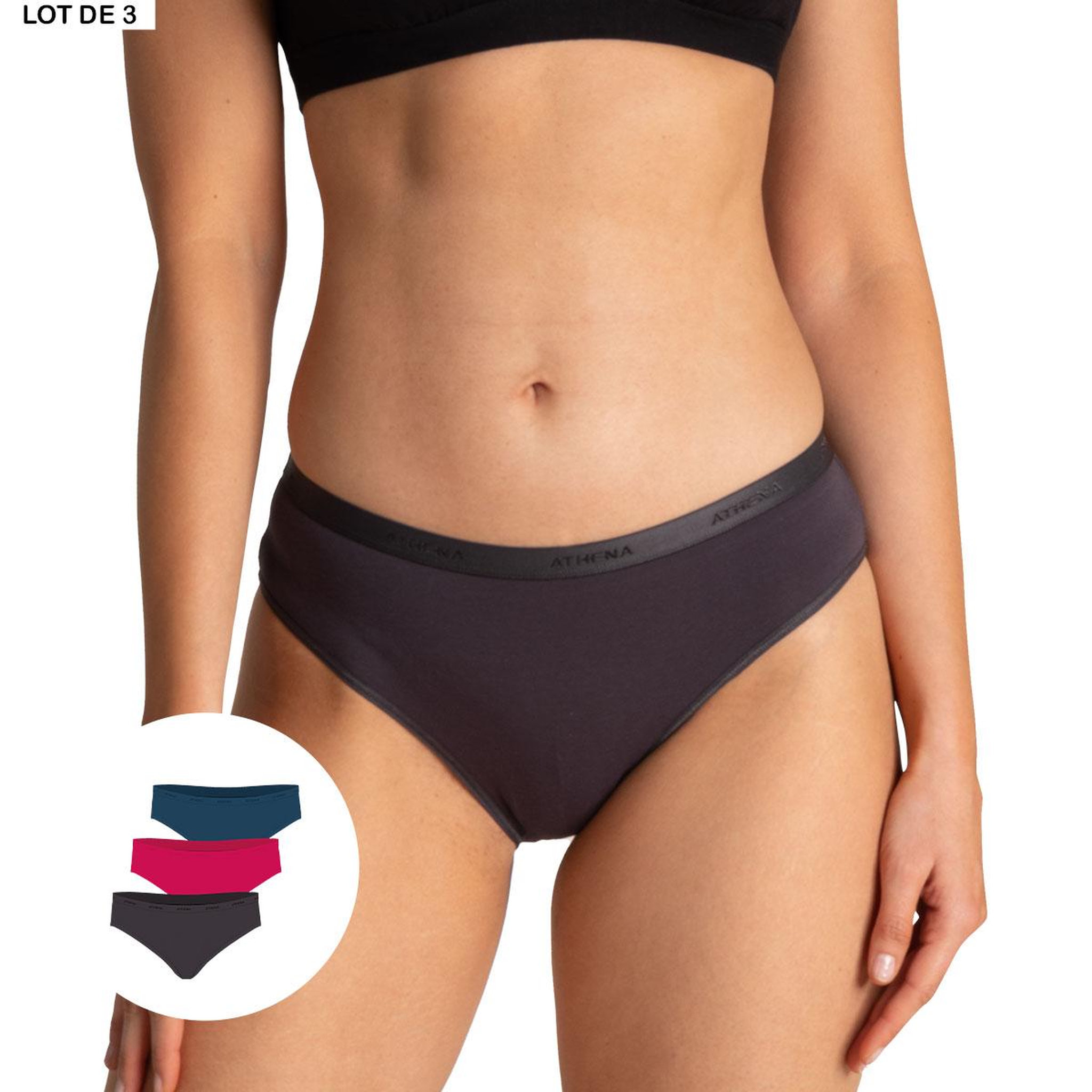 Voir la diapositive 2 : Athena Lot de 3 slips femme Ecopack Basic