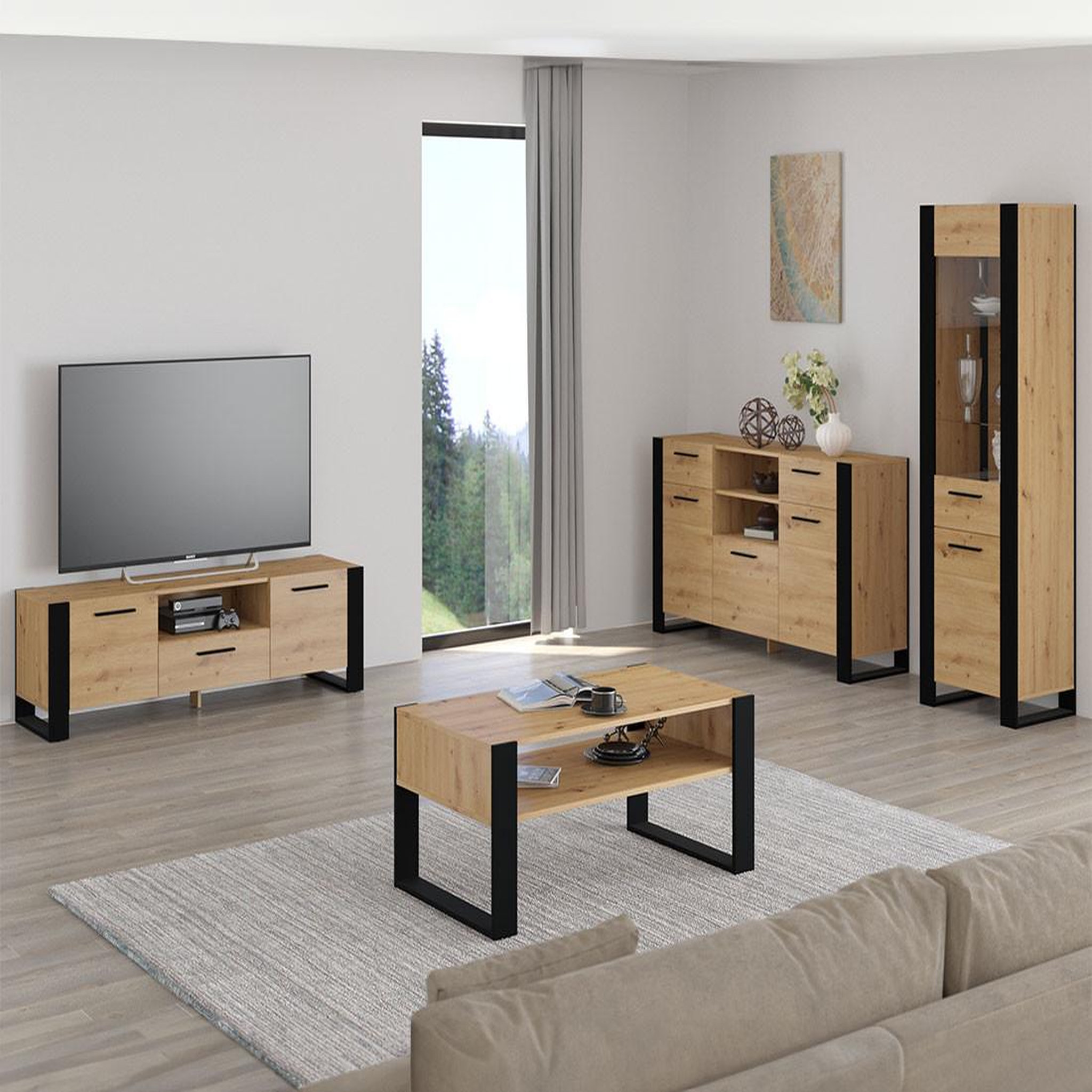 Voir la diapositive 5 : BEST MOBILIER Donnely - vitrine - effet bois et noir - 188 cm
