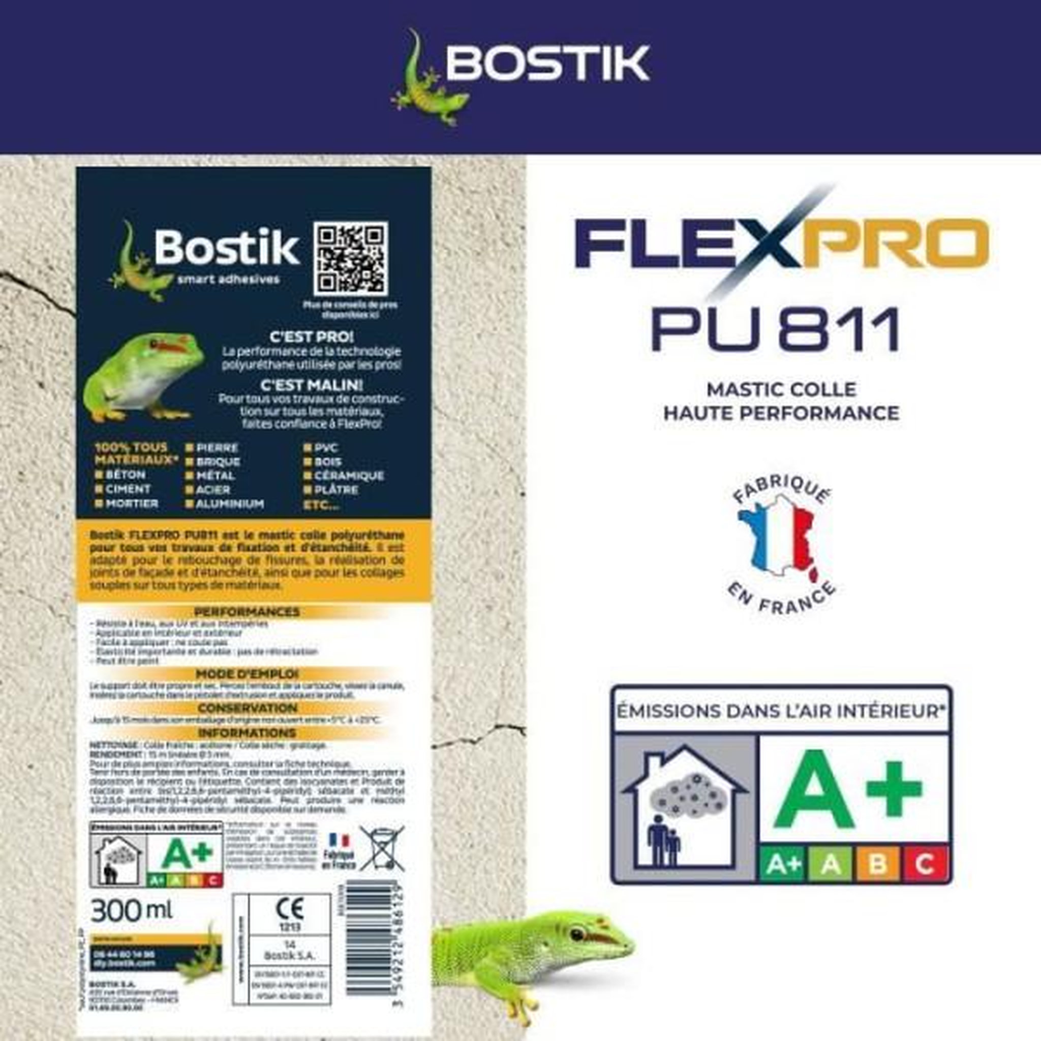 Voir la diapositive 5 : Bostik Mastic colle/joint - BOSTIK - Flexpro PU811 - Tous matériaux - Intérieur/extérieur - Blanc - 300 ml