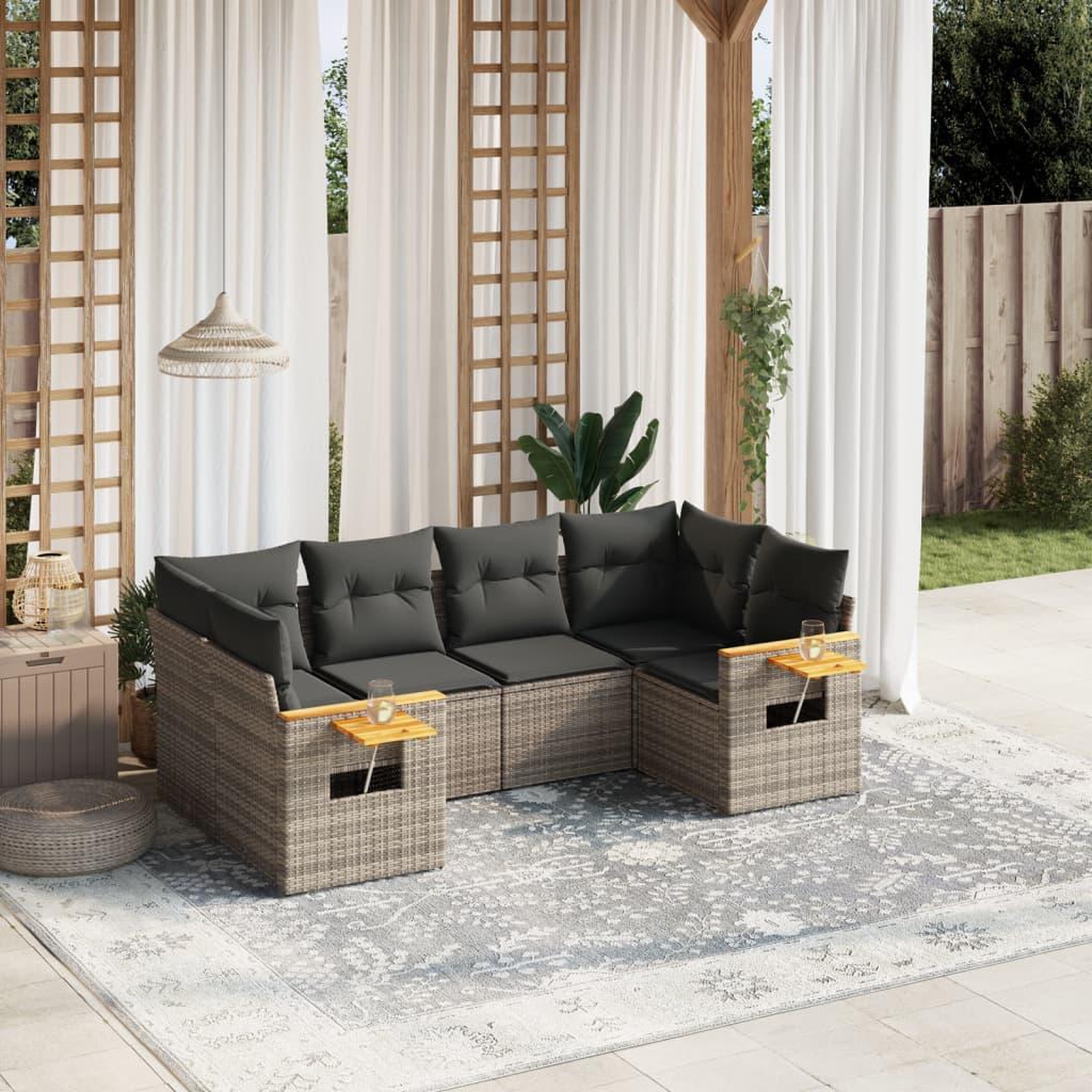 VIDAXL Salon de jardin 6 pcs avec coussins gris resine tressee