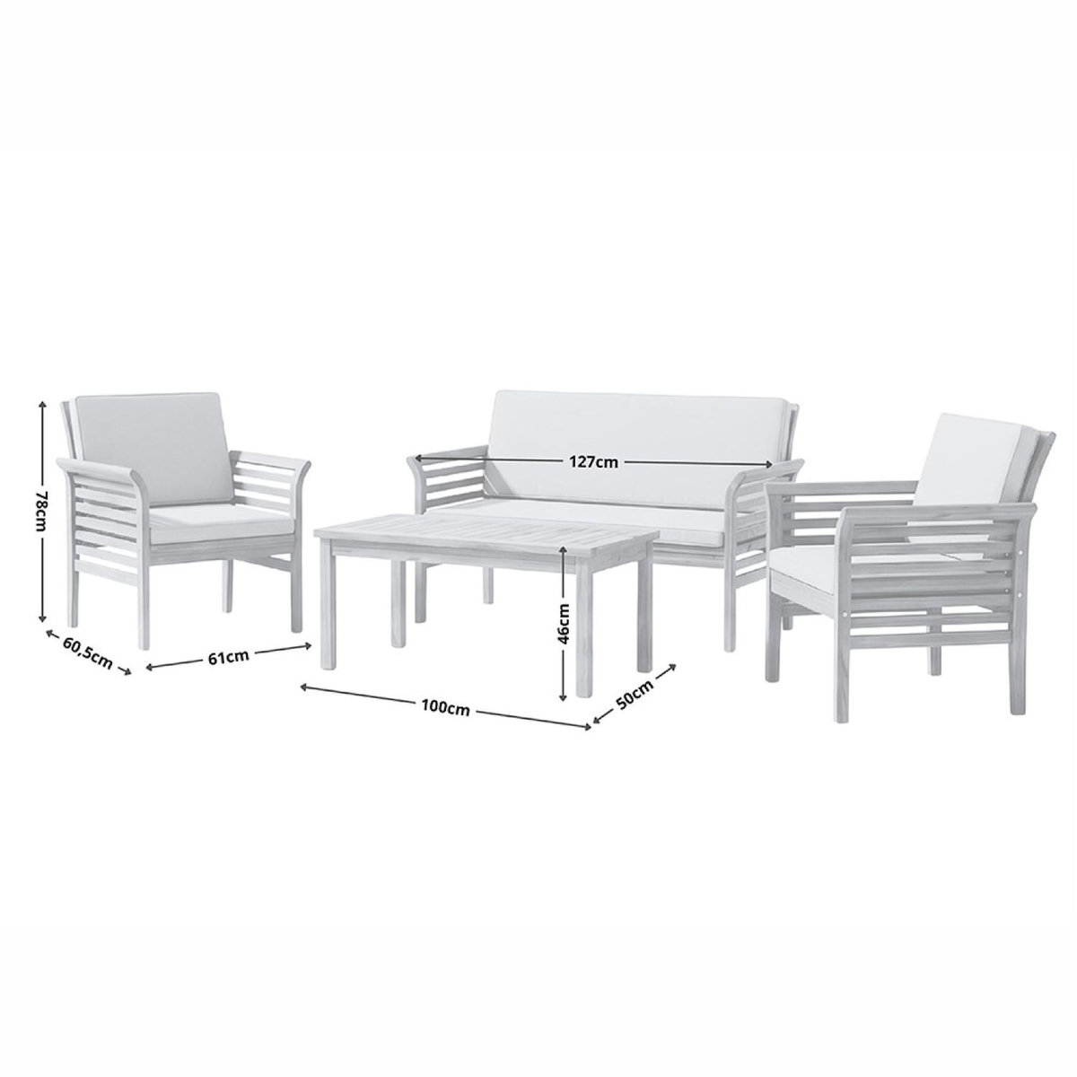 CONCEPT USINE Salon de jardin 4 places en acacia KAMPOT