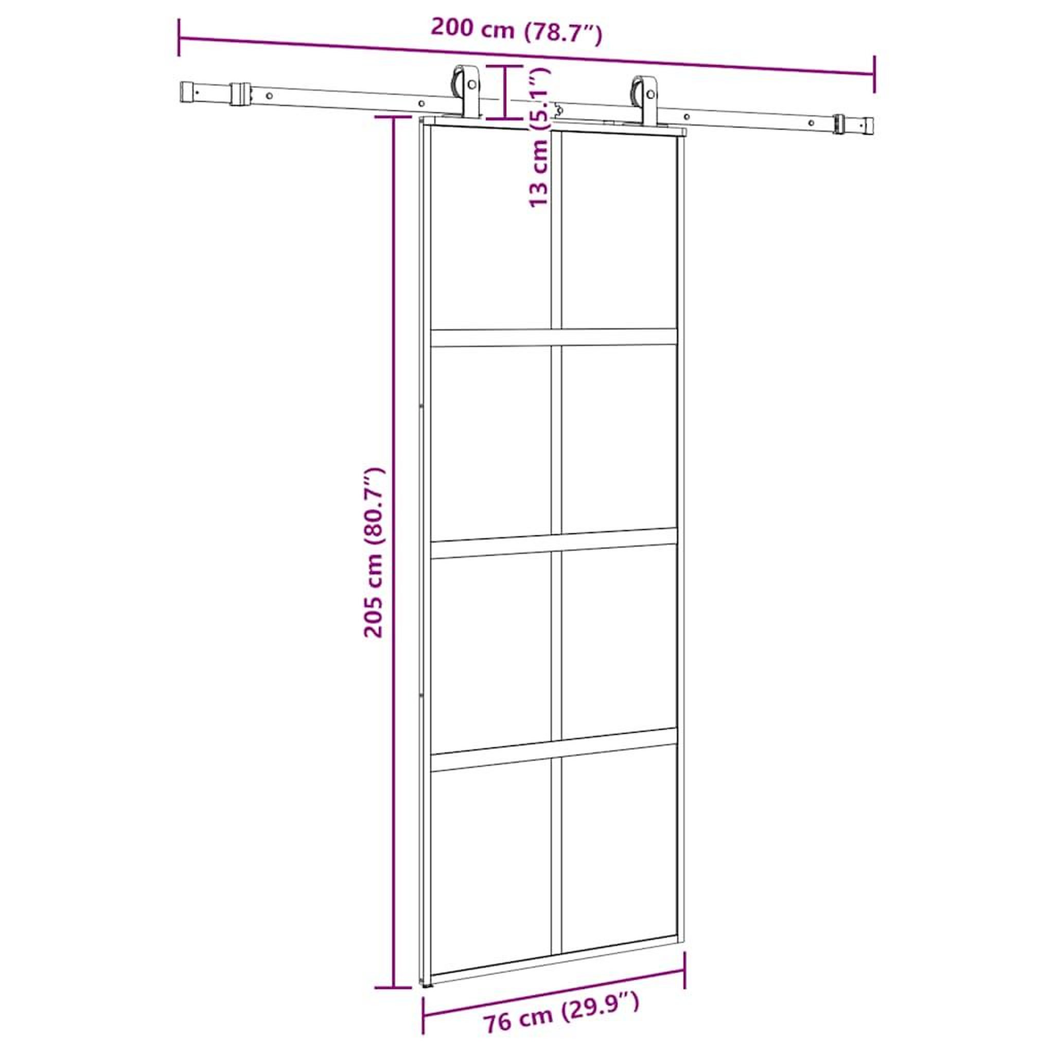 Voir la diapositive 6 : VIDAXL Porte coulissante kit quincaillerie noir 76x205 cm verre trempe
