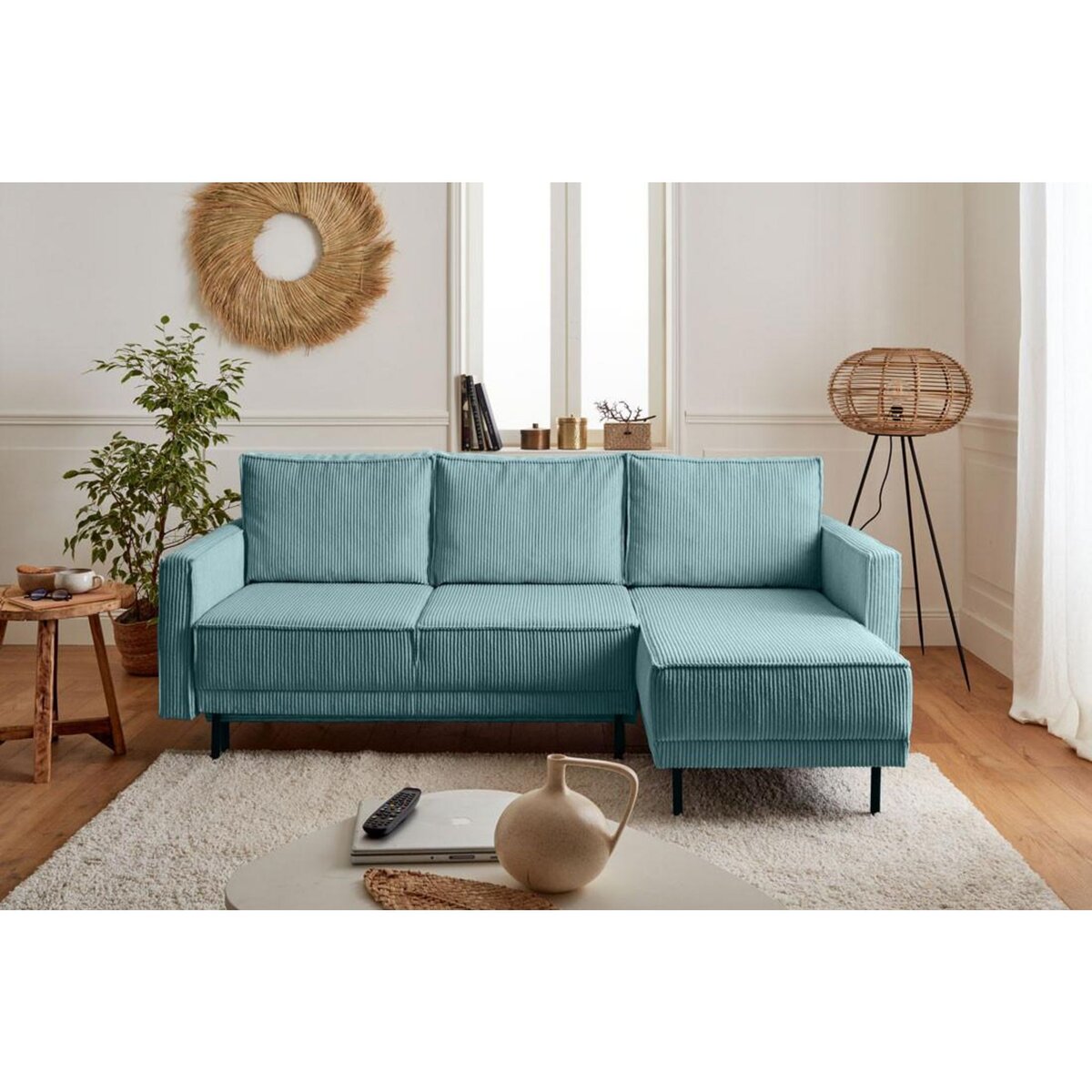 LISA DESIGN Charlie - canapé d'angle réversible - 4 places - convertible avec coffre - en velours côtelé