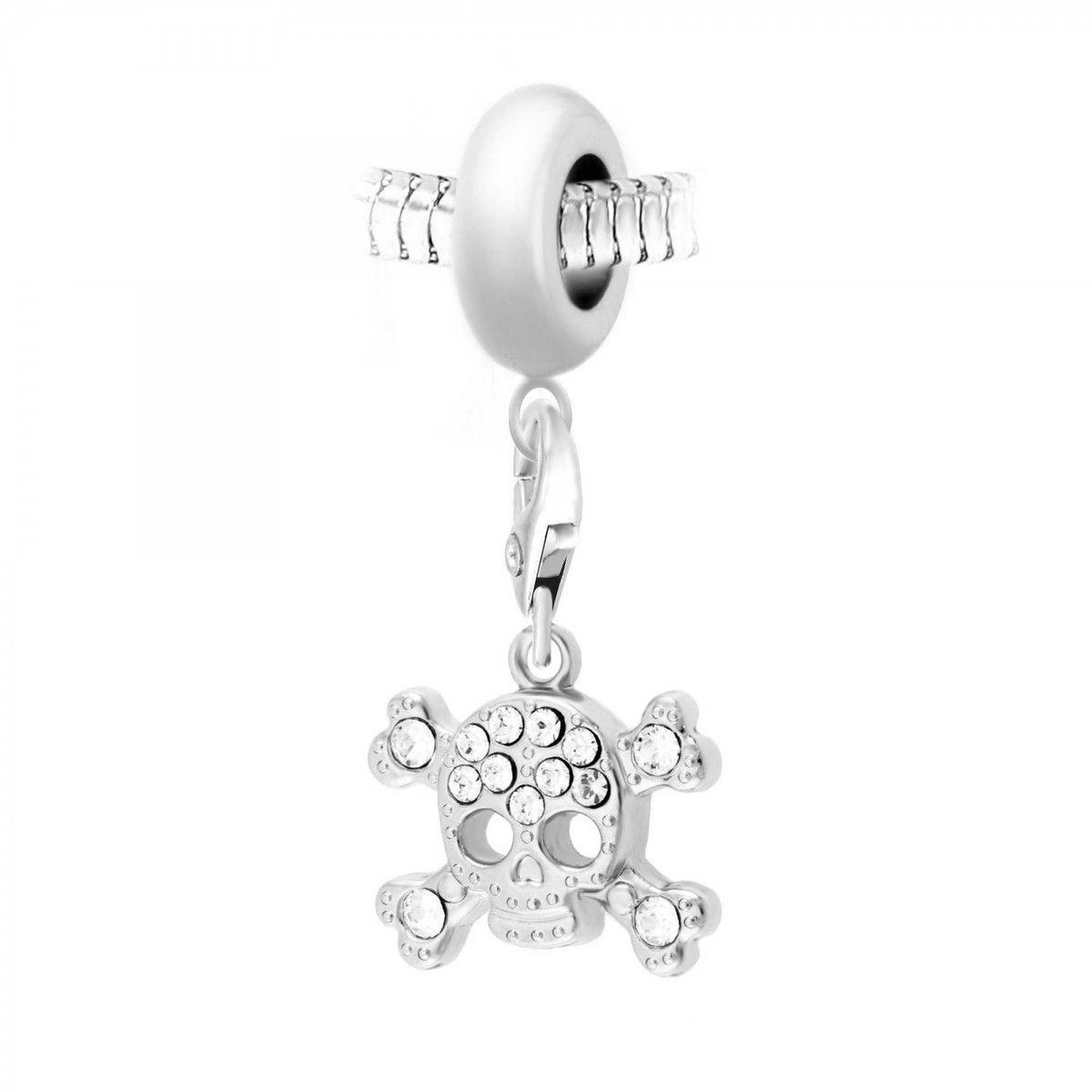 SC CRYSTAL Charm perle SC Crystal en acier avec pendentif tête de mort orné de Cristaux scintillants