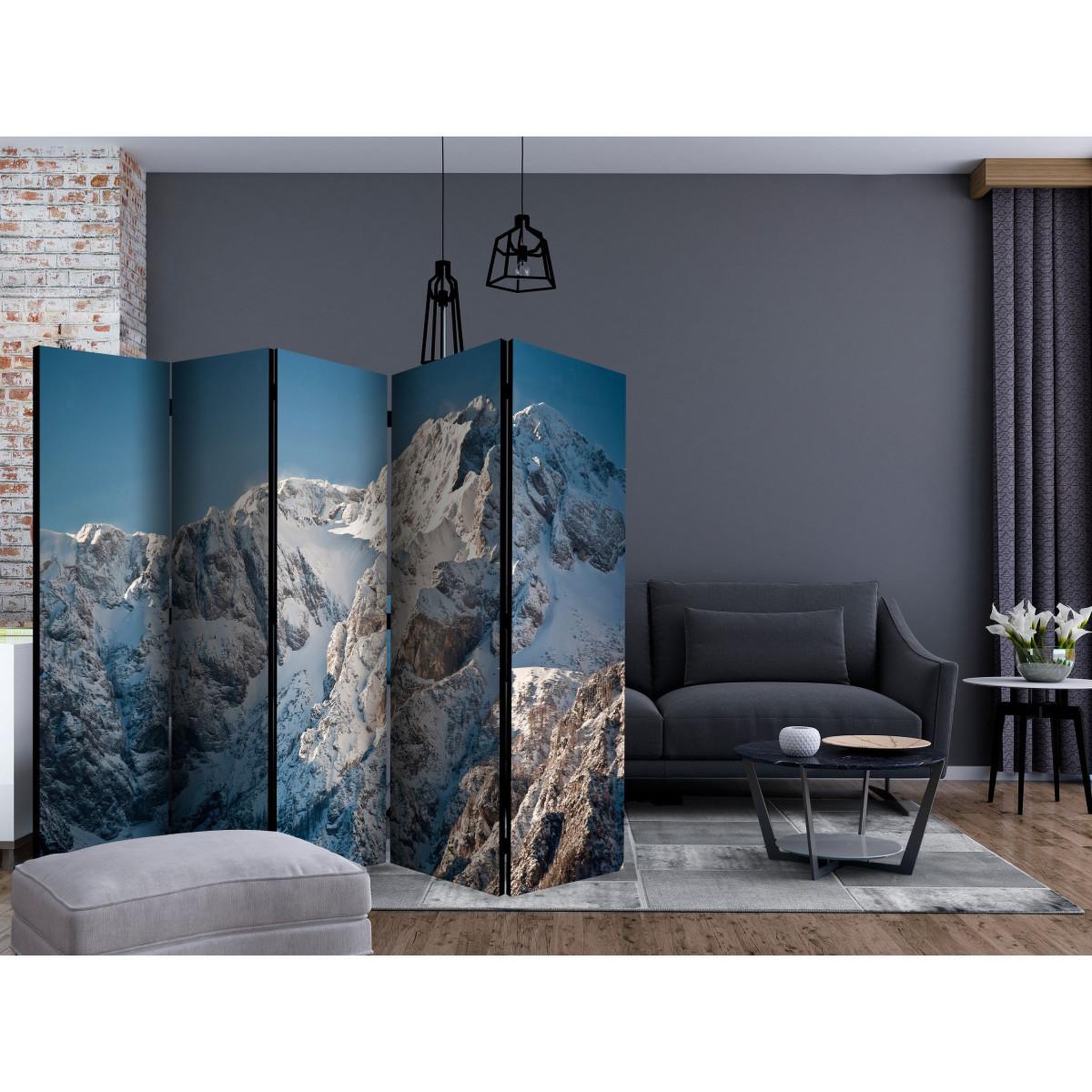 Voir la diapositive 2 : Paris Prix Paravent 5 volets  winter in the alps  172x225cm