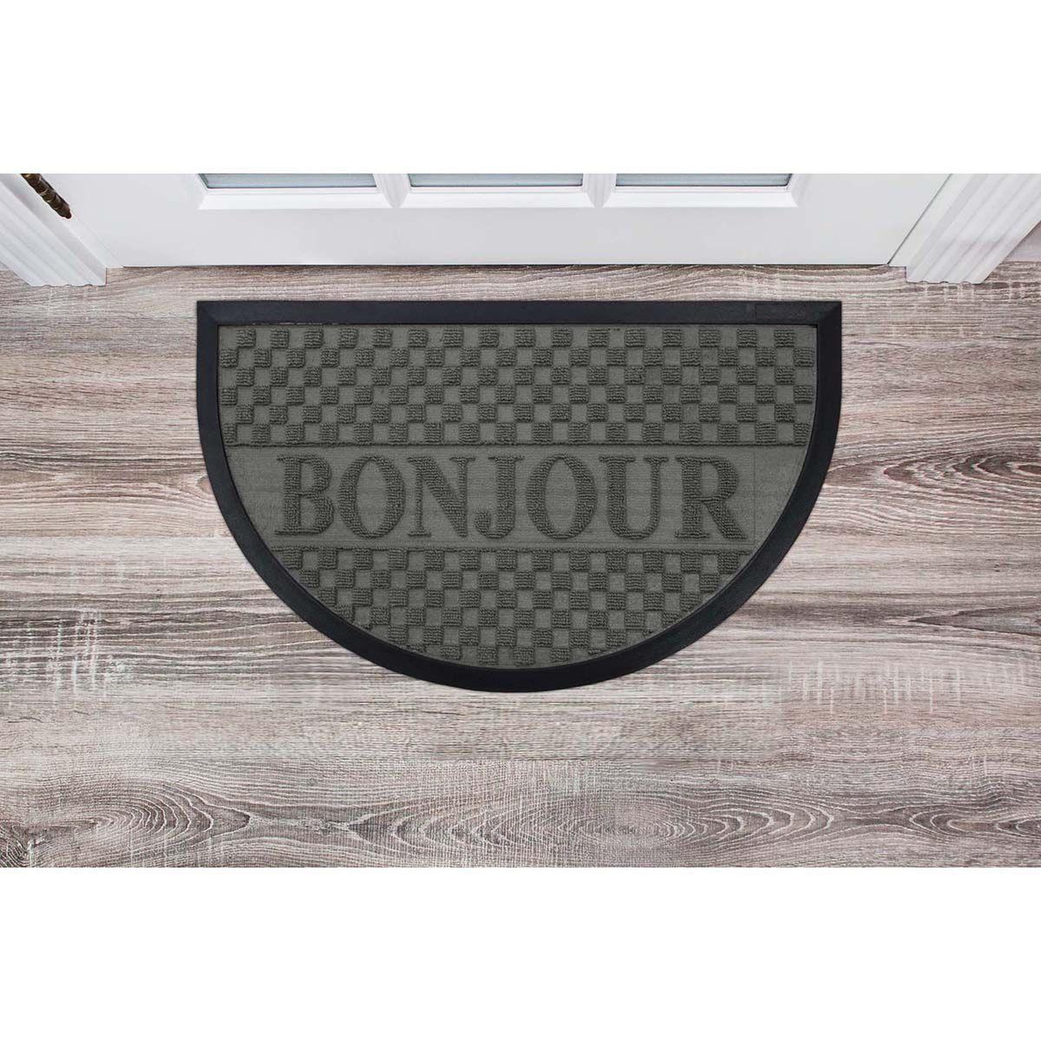 Voir la diapositive 3 : Douceur d'Intérieur Tapis d'entrée demi-lune  bonjour  45x75 cm gris