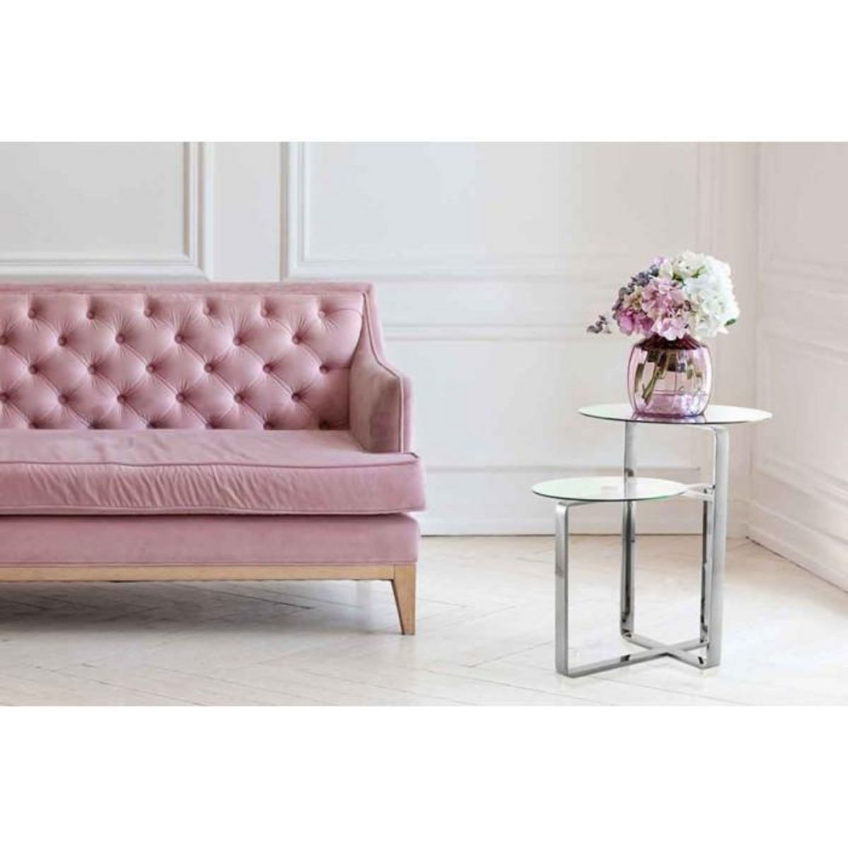 Paris Prix Table d'Appoint 2 Plateaux Design  Katris  60cm Argent