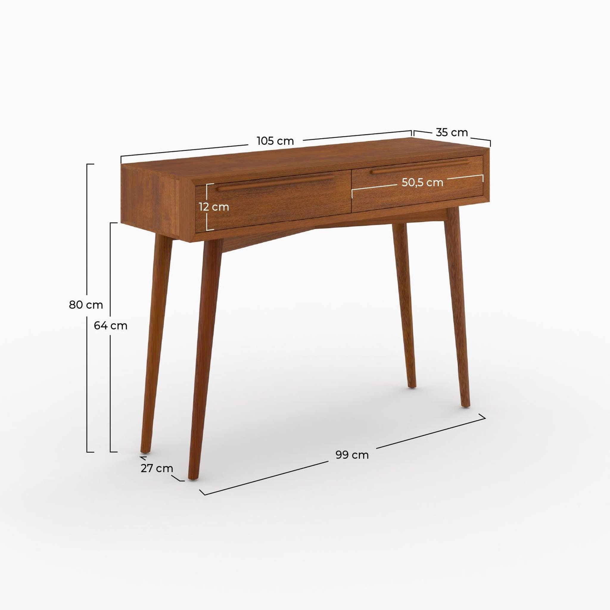 Voir la diapositive 4 : MAISON PAVANE Console en bois de teck, 2 tiroirs-waya