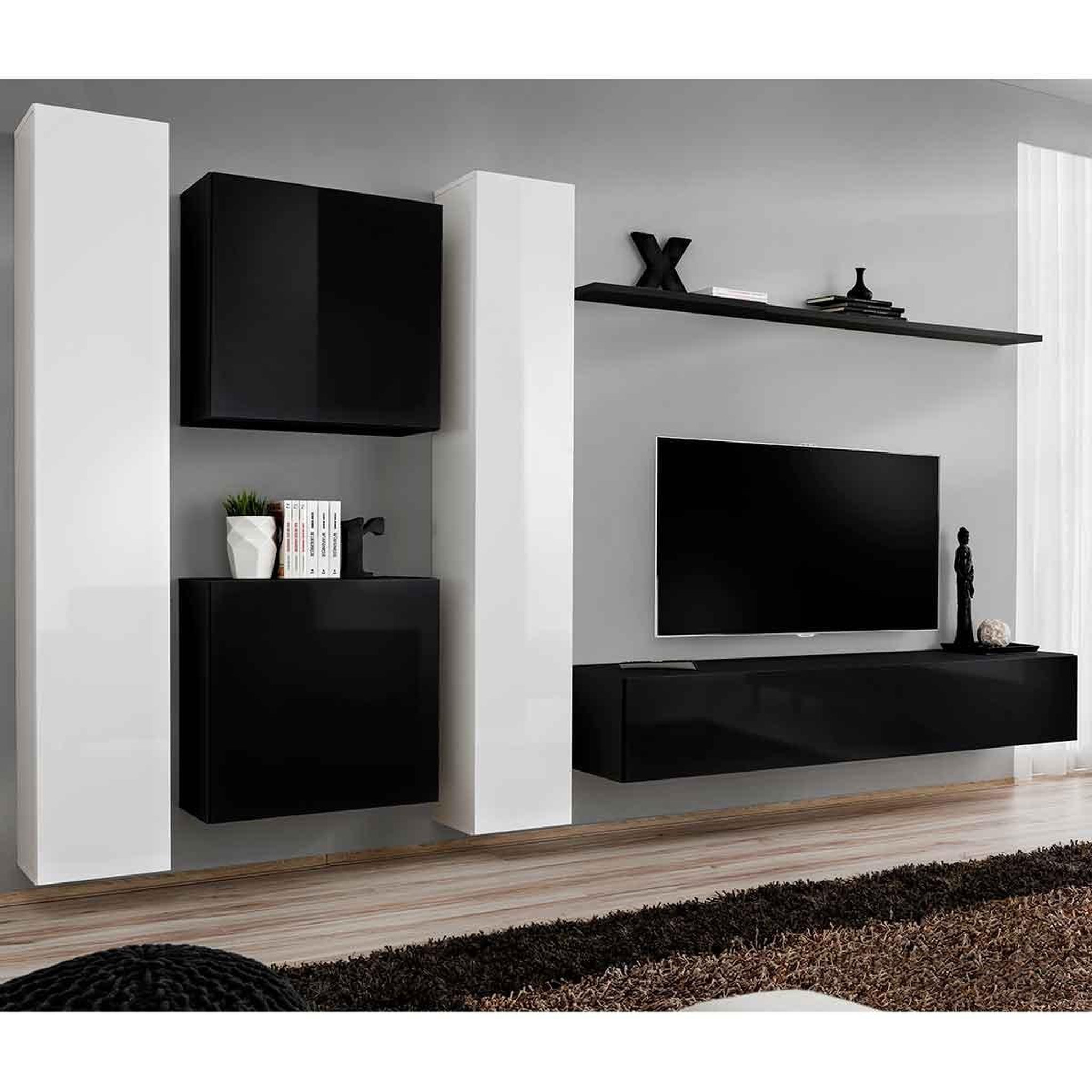 Paris Prix Meuble tv mural design  switch vi  330cm blanc & noir