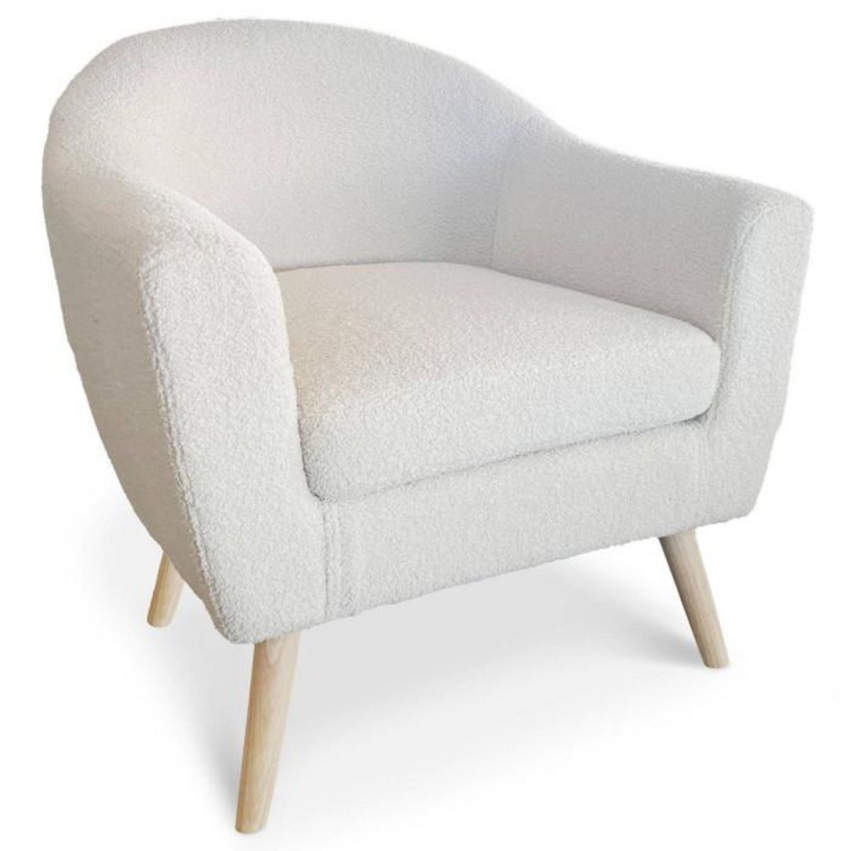 Paris Prix Fauteuil Scandinave en Bouclette Lainée  Delia  79cm Crème