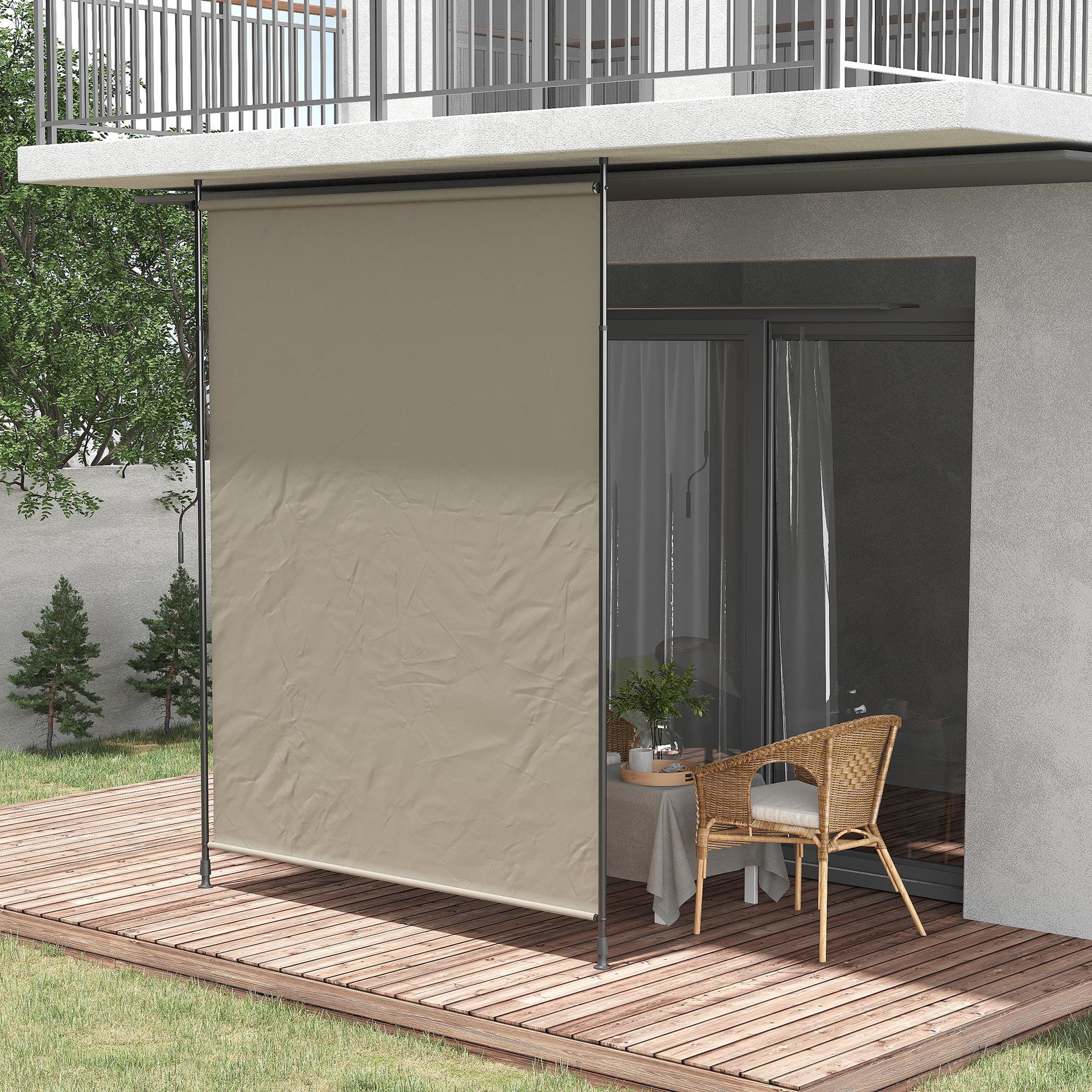 Voir la diapositive 2 : OUTSUNNY Store vertical réglable avec manivelle - brise-vue - installation sans perçage - alu métal grège