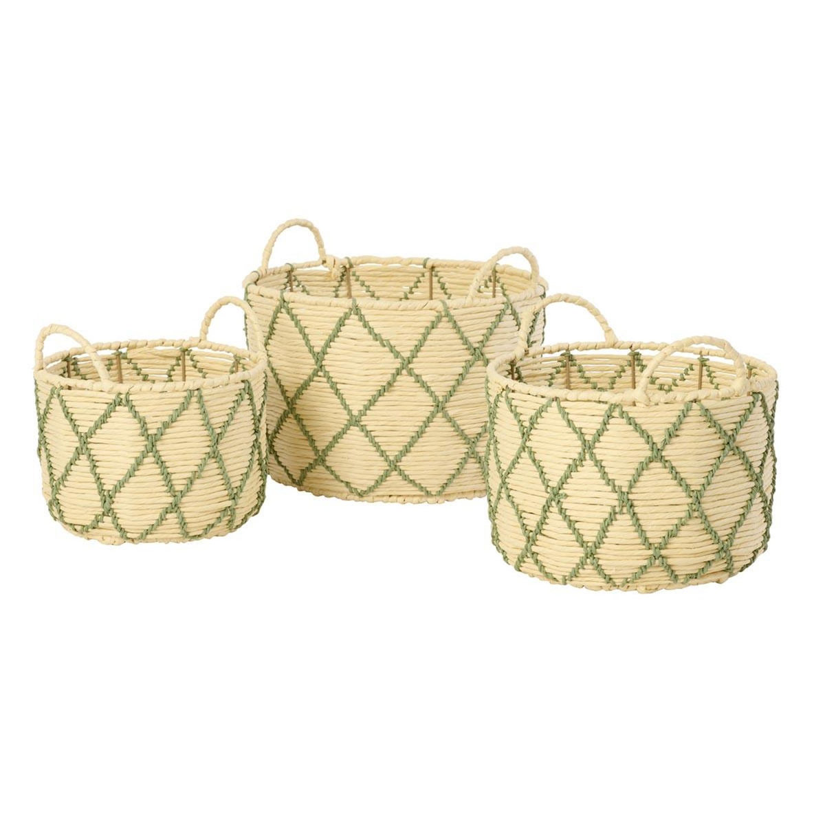 Paris Prix Lot de 3 Paniers de Rangement  Mac  38cm Naturel & Vert
