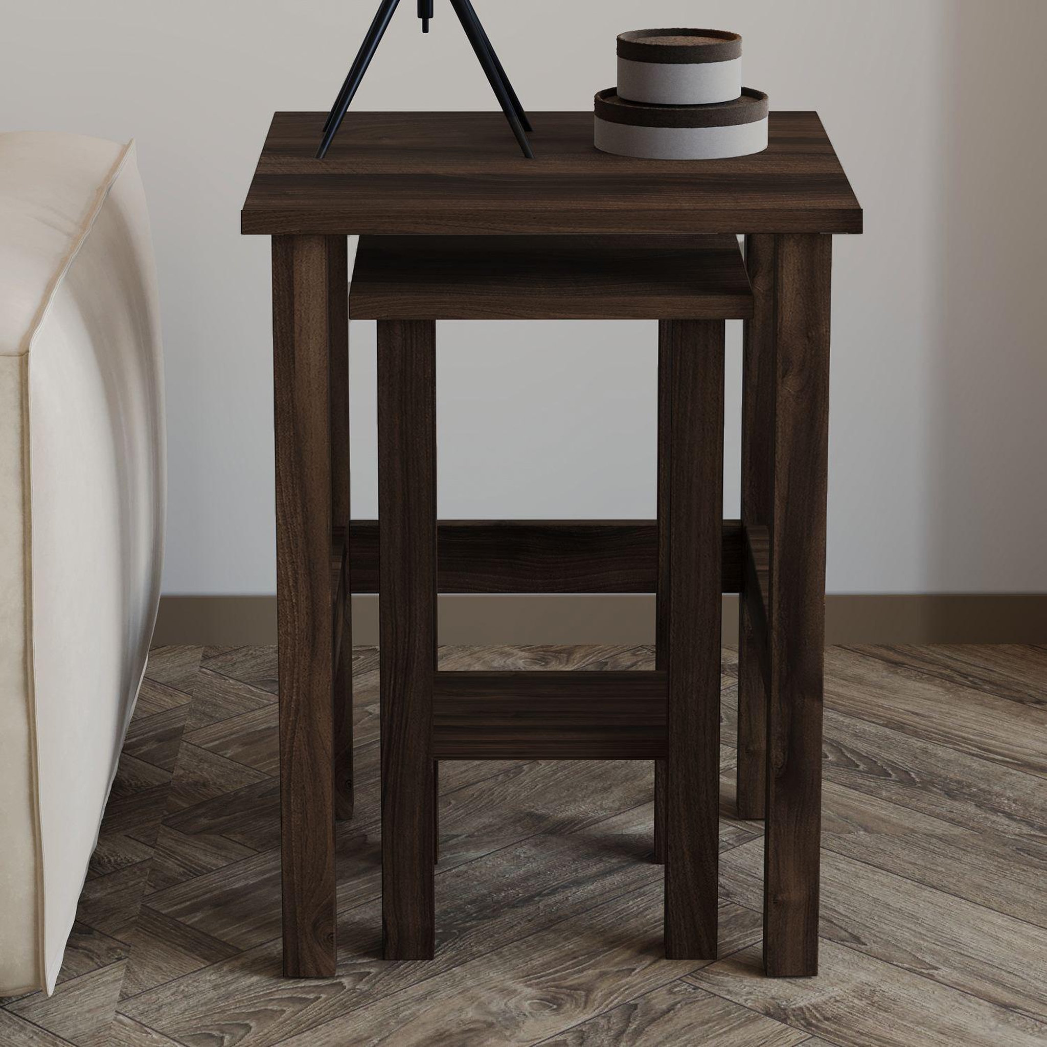 Voir la diapositive 3 : Habitat et Jardin Lot de 2 tables d'appoint en bois  Gina 2  - 45 x 45 x 60 cm - Marron