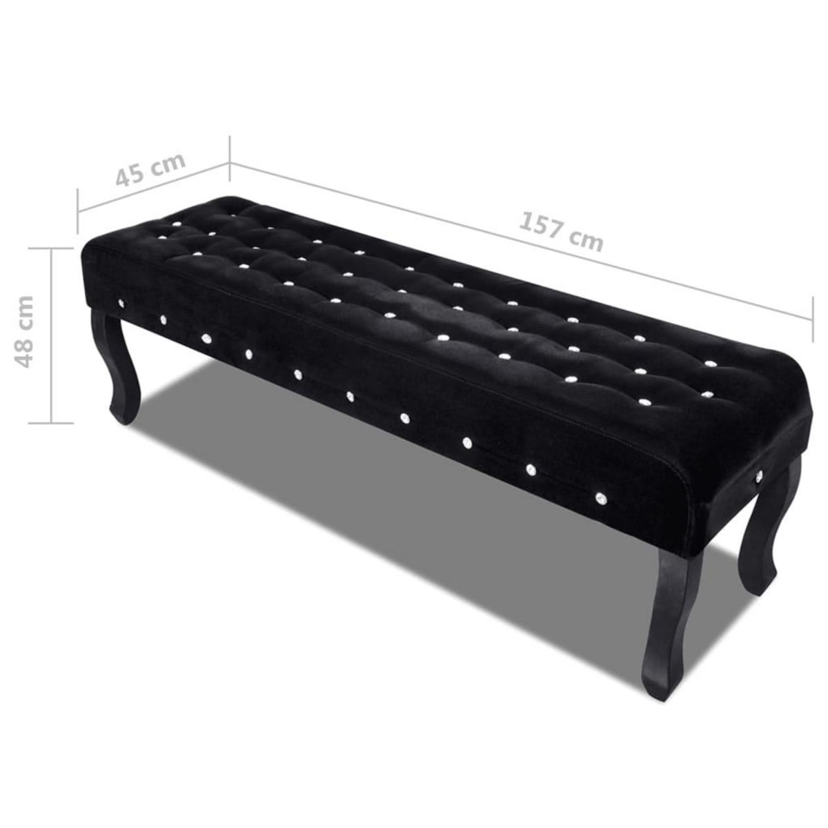 VIDAXL Banc noir tissu velours avec boutons en cristal