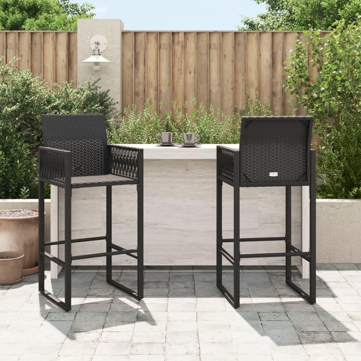 VIDAXL Tabourets de bar de jardin lot de 2 noir resine tressee