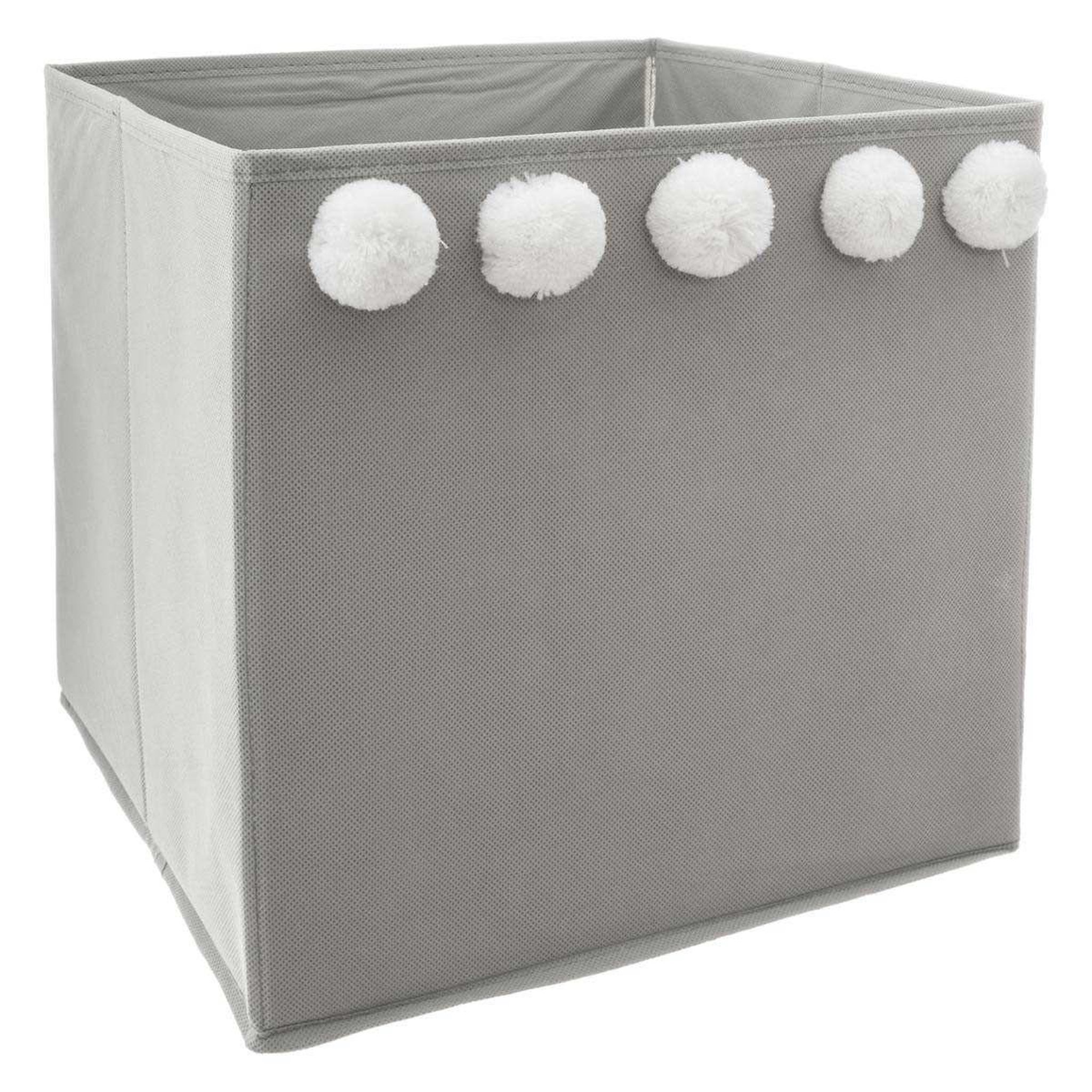 Atmosphera Kids Boîte de rangement pliable  5 pompons  29x29cm gris