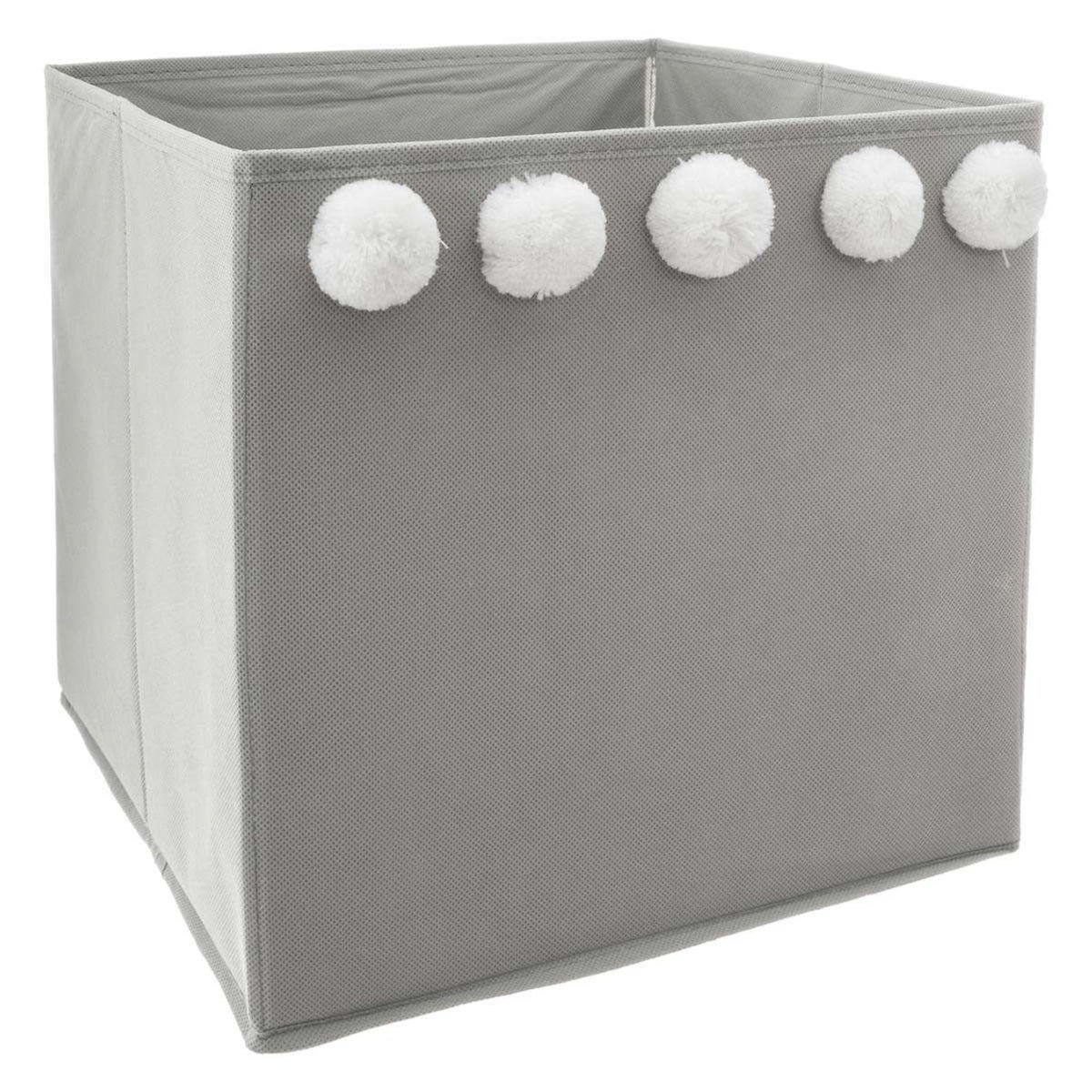 Atmosphera Kids Boîte de Rangement Pliable  5 Pompons  29x29cm Gris