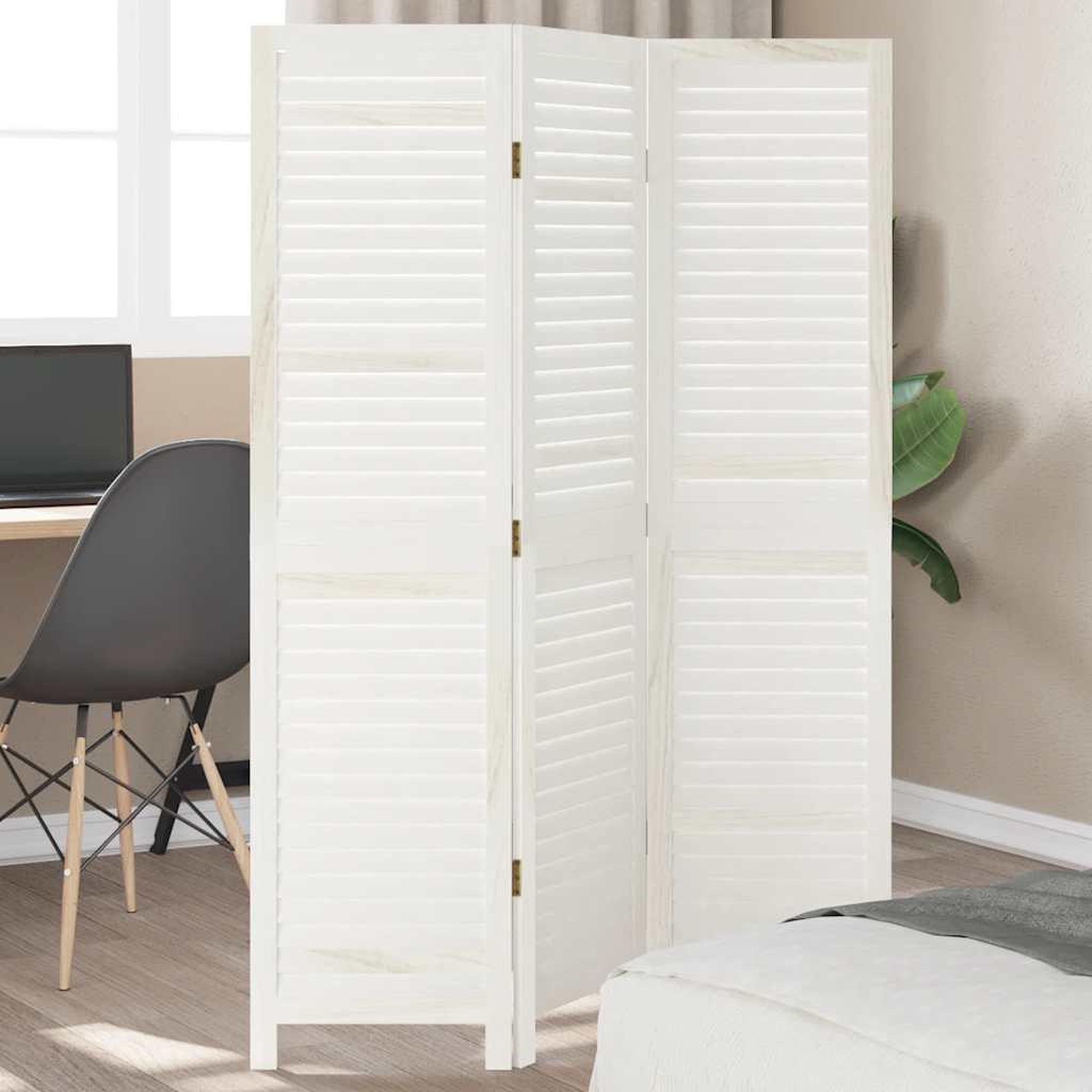 VIDAXL Cloison de separation 3 panneaux blanc bois de paulownia massif