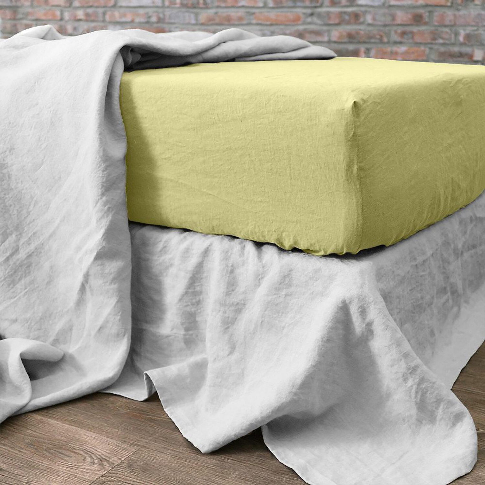 Voir la diapositive 3 : BATON ROUGE Drap housse 100% lin lavé 160g pin