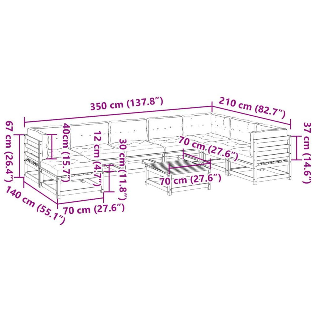 VIDAXL Salon de jardin 9 pcs avec coussins marron cire bois pin massif