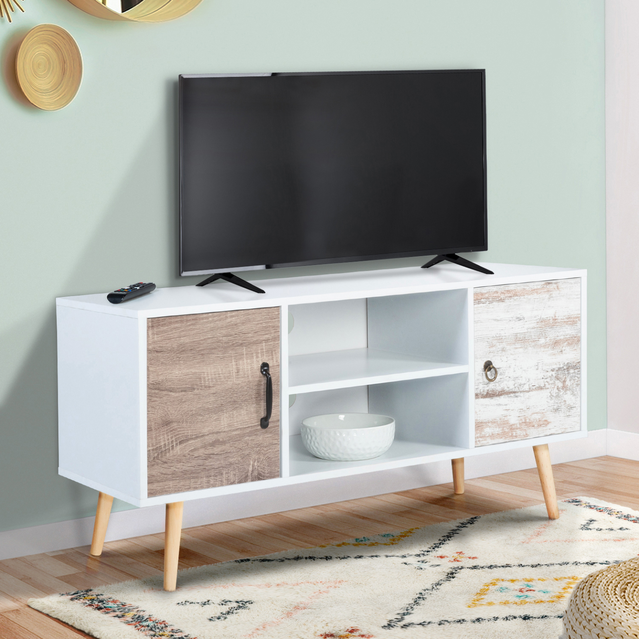 Voir la diapositive 2 : ID MARKET Meuble tv 113 cm scandinave bahia 2 portes