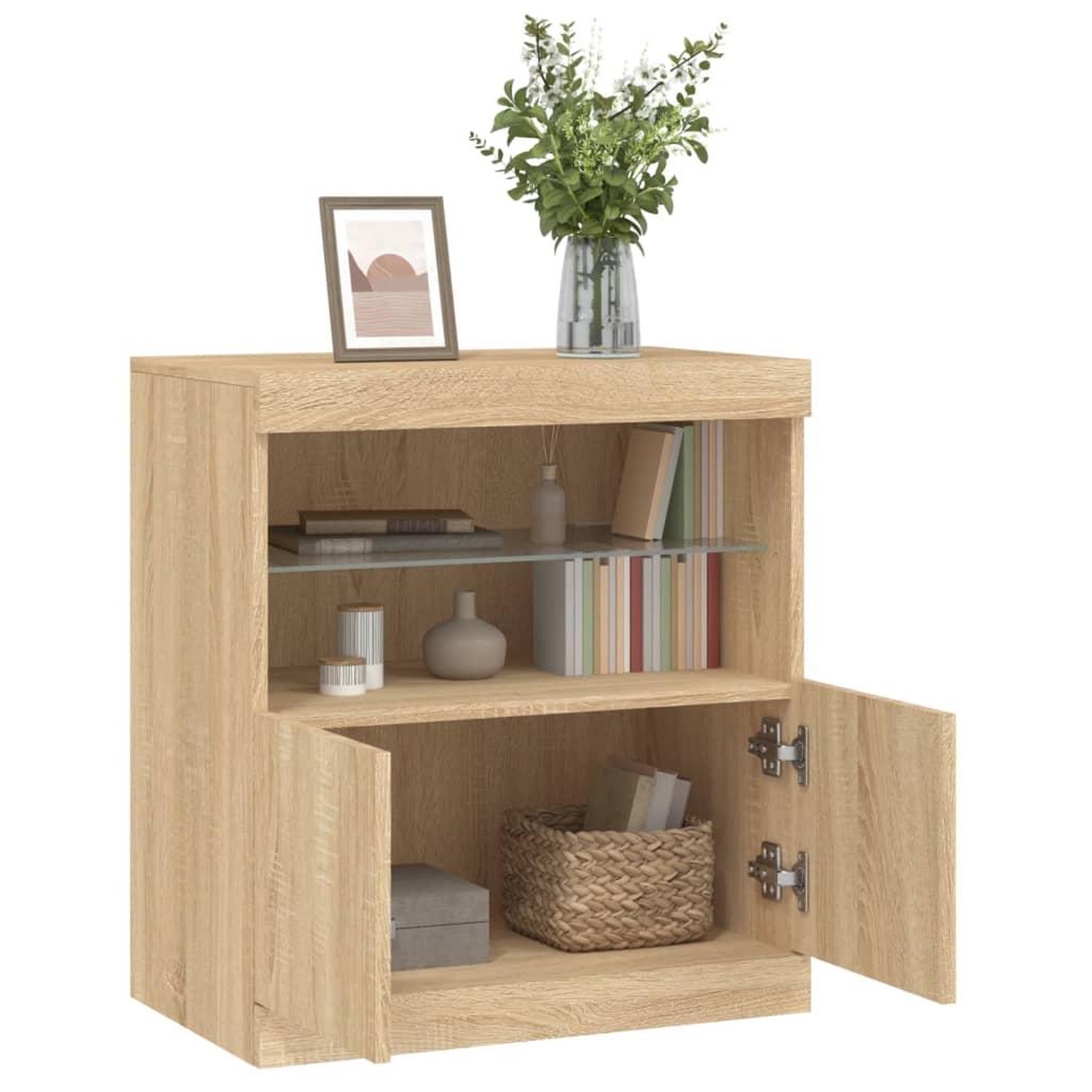 Voir la diapositive 5 : VIDAXL Buffet avec lumieres LED chene sonoma 60x37x67 cm