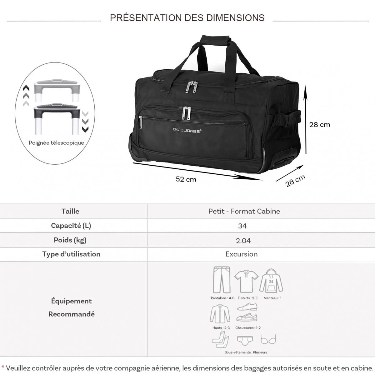 David Jones Sac de voyage cabine avec roulettes 34L  52cm