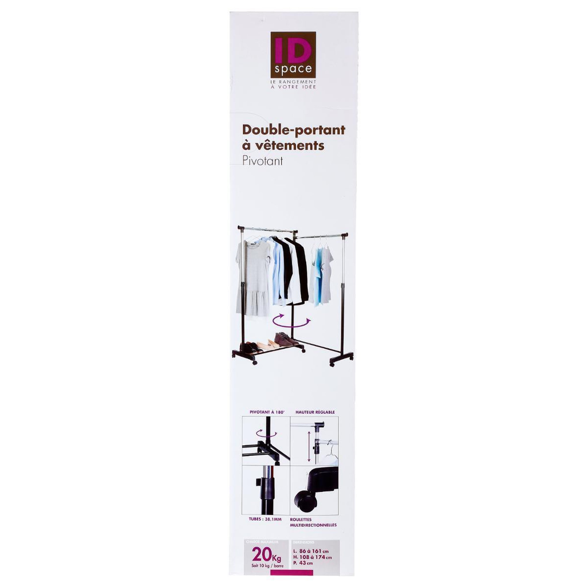 Voir la diapositive 5 : FIVE Double portant à vêtements  pivotant  174cm noir