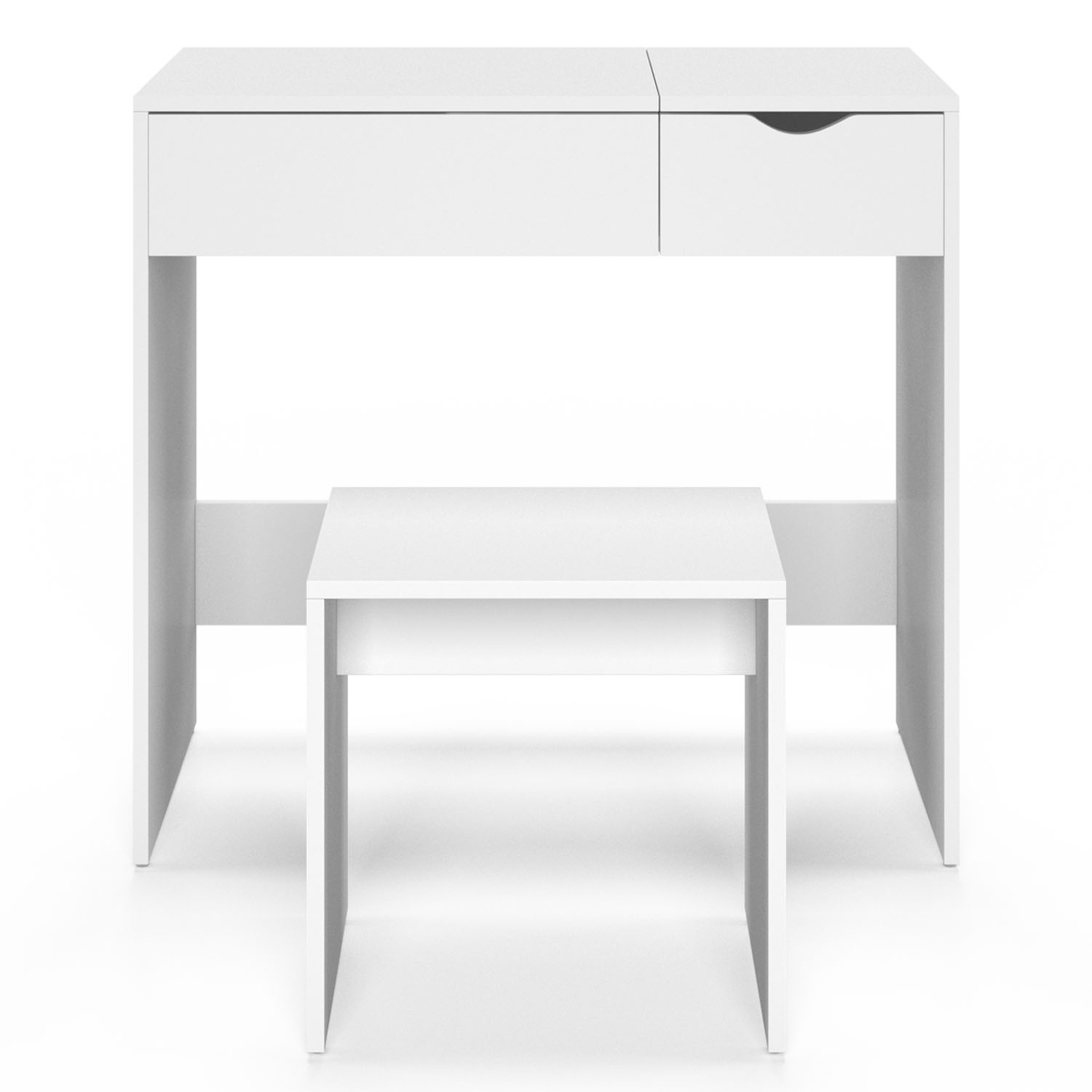 Voir la diapositive 5 : ID MARKET Coiffeuse zelia miroir rabattable avec 1 tiroir et 1 tabouret